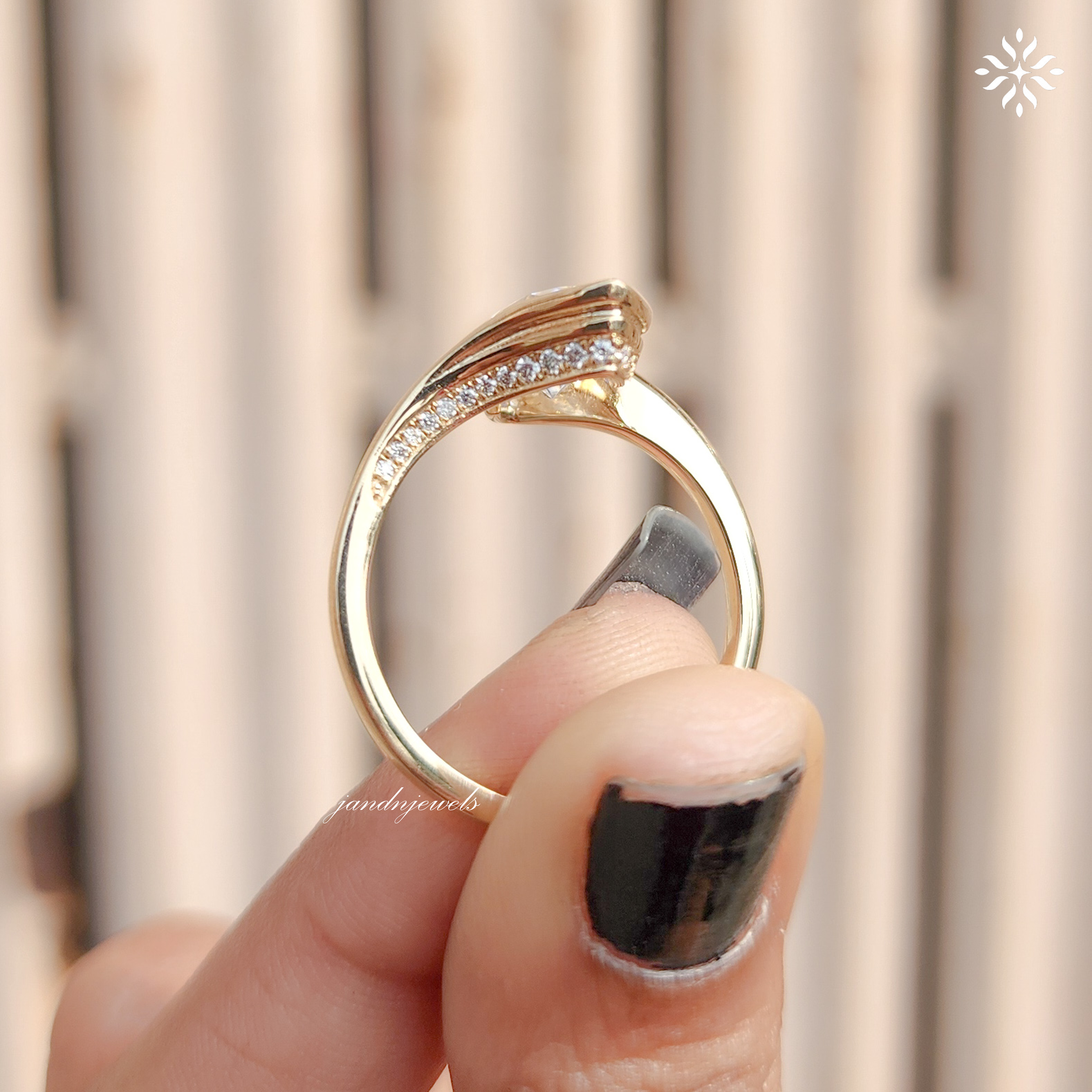 Marquise Moissanite Wrap Ring, Curved Pave Gold Band, Elegant Unique Engagement Ring for Women