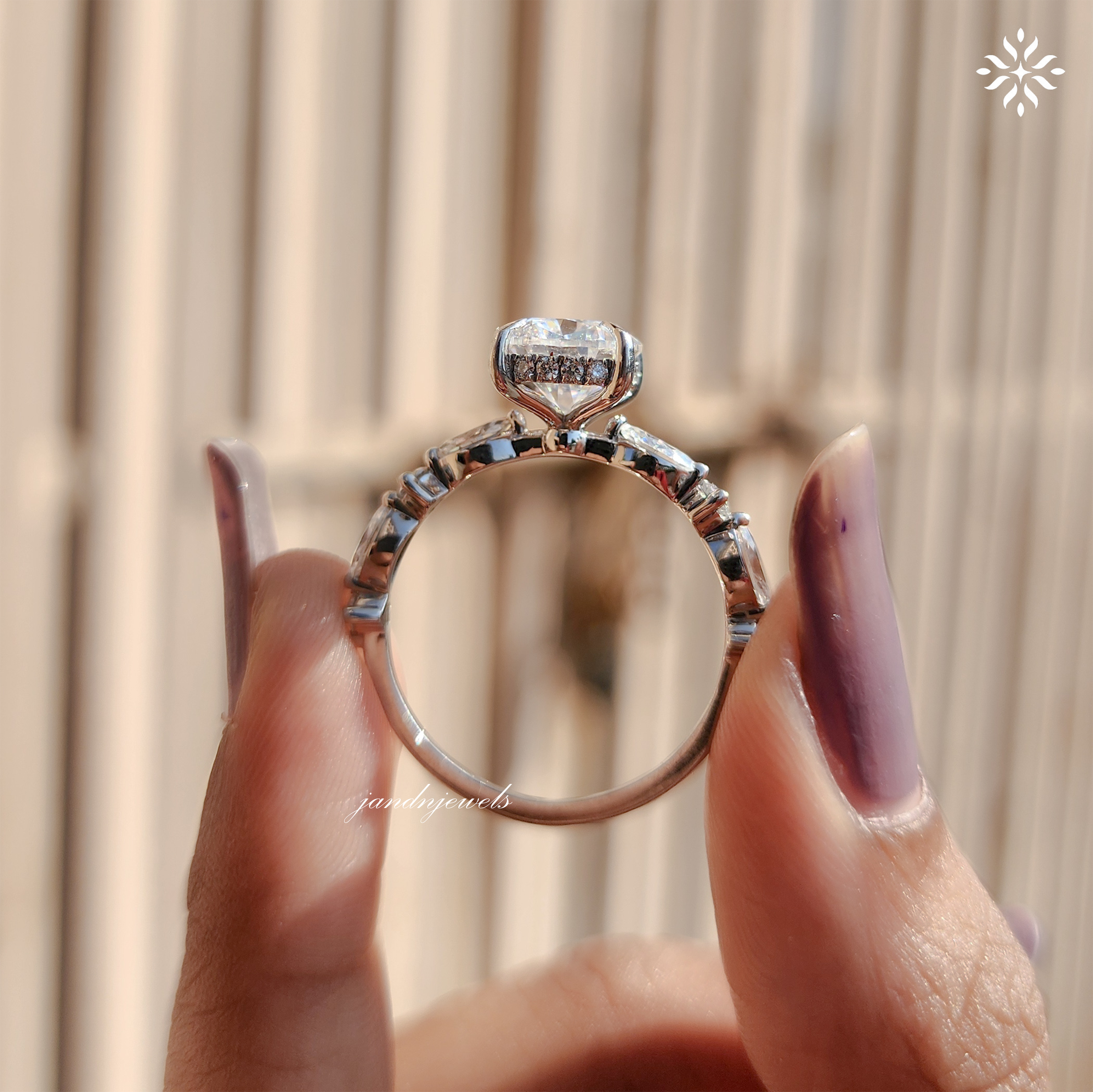 Unique Hidden Halo Cushion Cut Moissanite Engagement Ring Marquise Band Elongated Moissanite Wedding Ring Women Promise Anniversary Ring