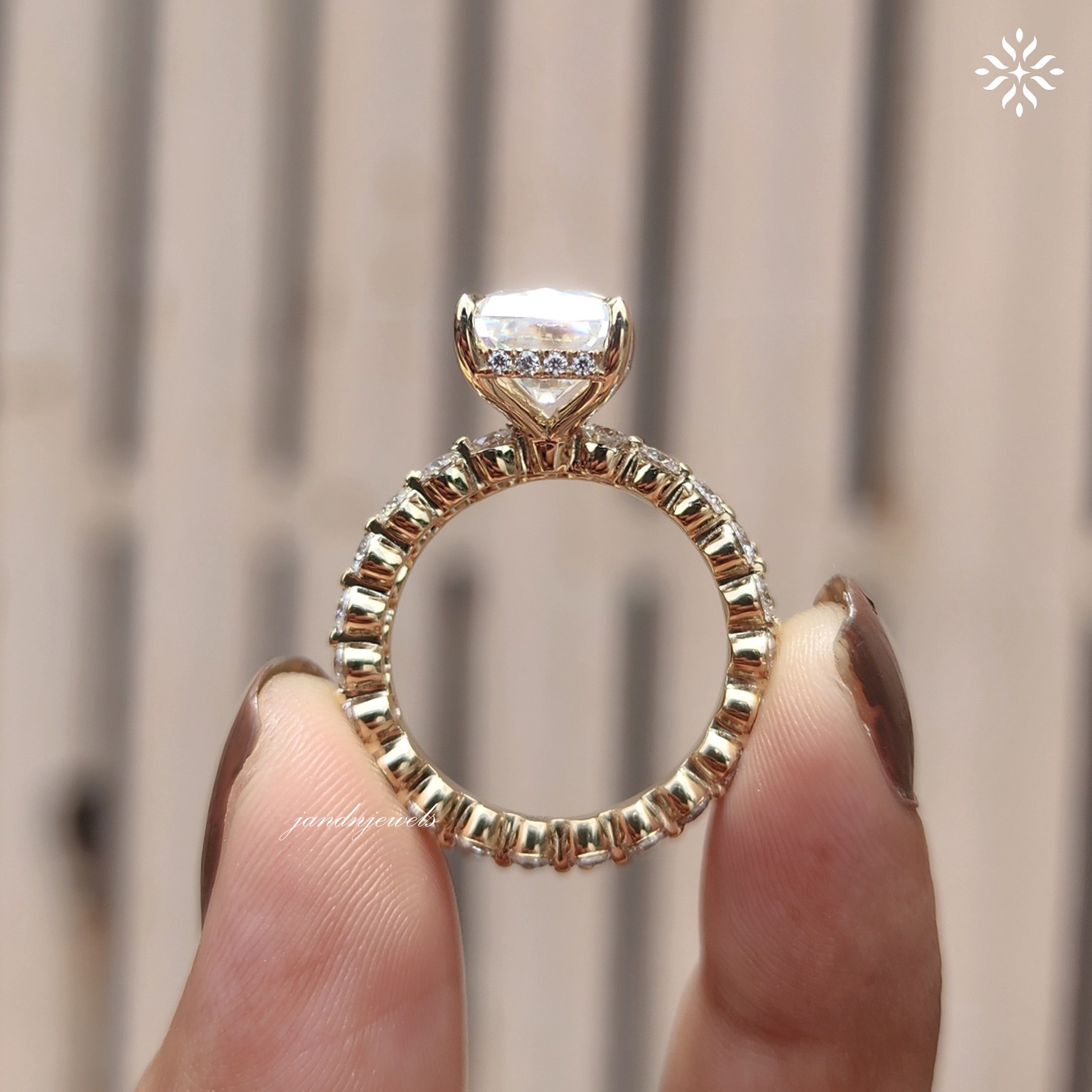 4CT Radiant Cut Moissanite Engagement Ring Set Bubble Band Ring Wedding Ring Set Bridal Ring Set Hidden Halo Ring