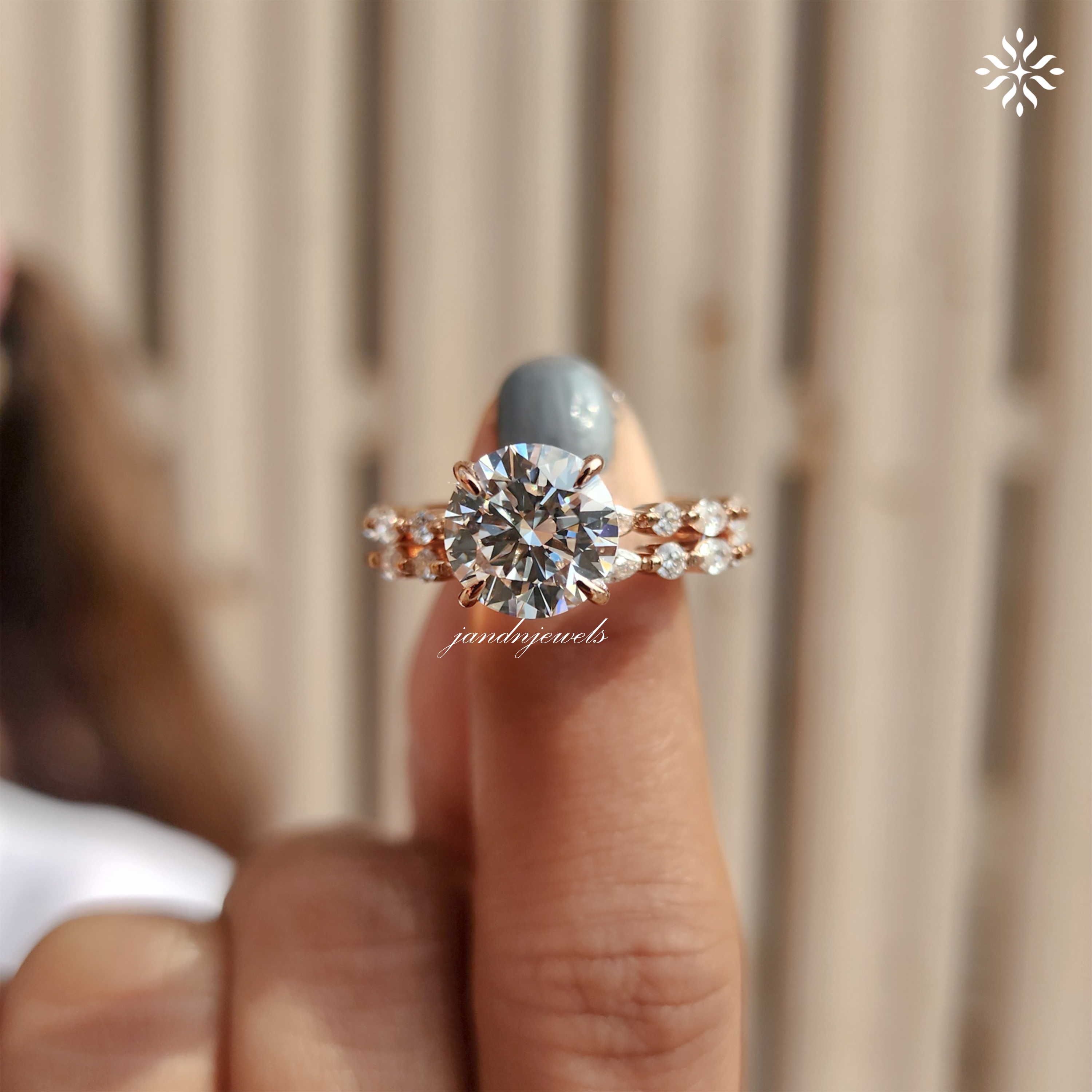 3CT Round Cut Lab Grown Diamond Engagement Ring Set 14K Gold Bridal Ring Set Unique Wedding Ring Set For Her Round Cut Diamond Ring Set