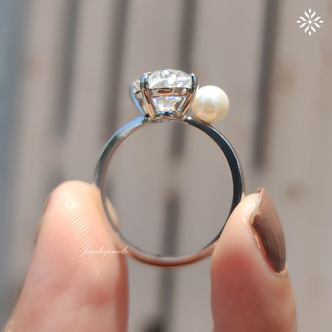 Oval Moissanite & Pearl Two Stone Ring, Toi Et Moi Design