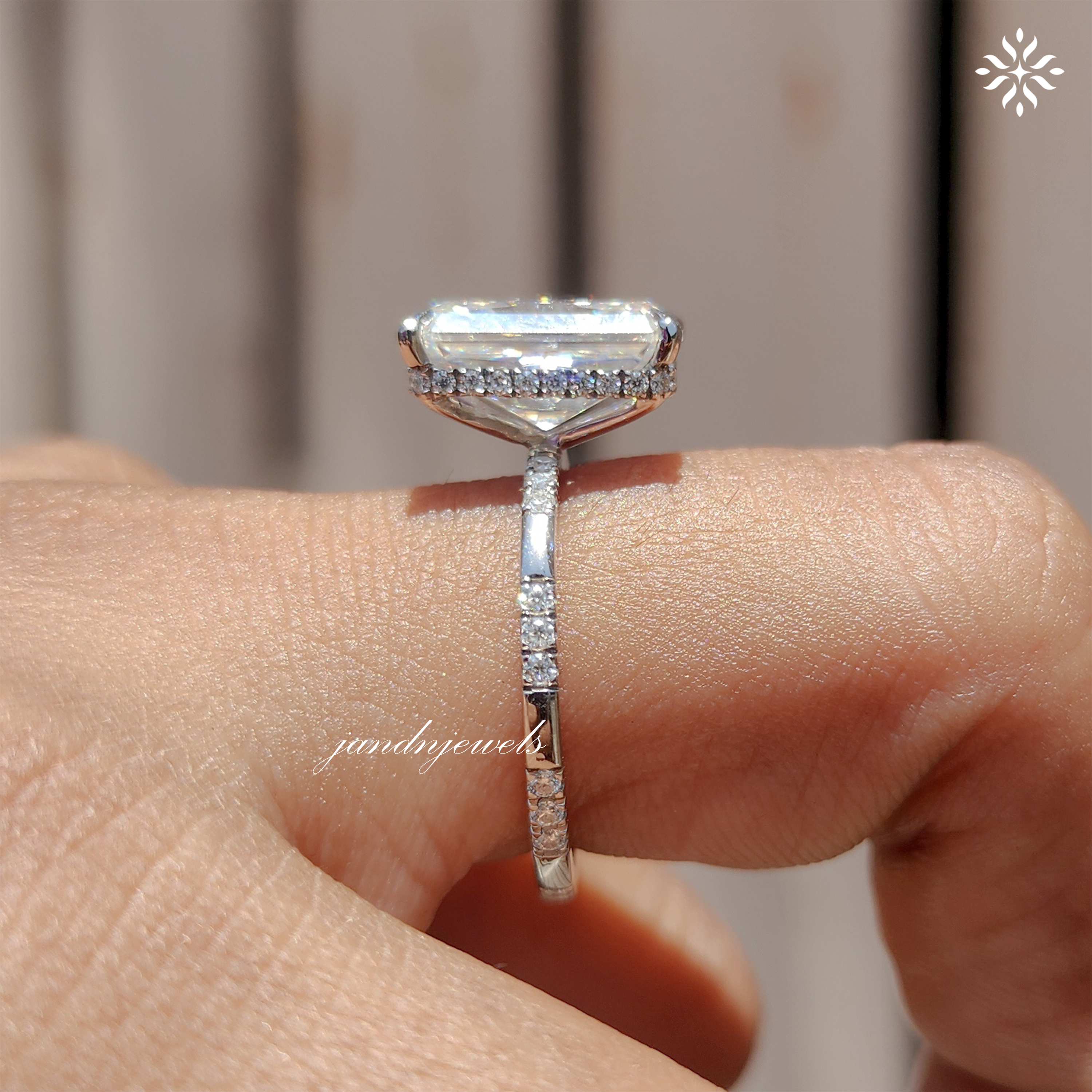 4CT Radiant Cut Moissanite Engagement Ring Solitaire Ring Distance Pave Band Hidden Halo Diamond Ring Everbee logo Analyze listing
