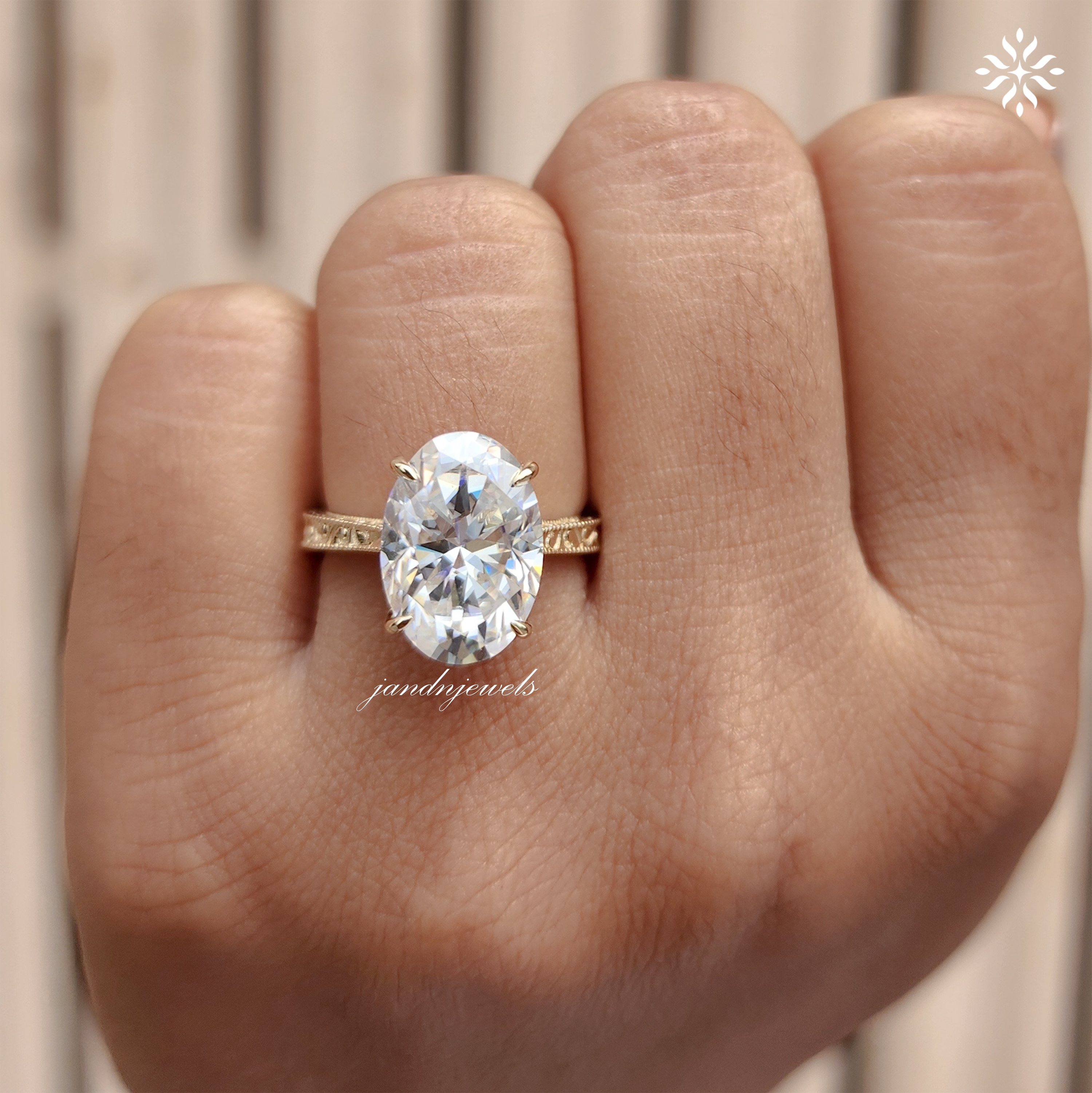 Art Deco Engraved Oval Moissanite Engagement Ring 14K Gold Ring Hidden Halo Oval Solitaire Ring Unique Wedding Ring Promise Anniversary Ring
