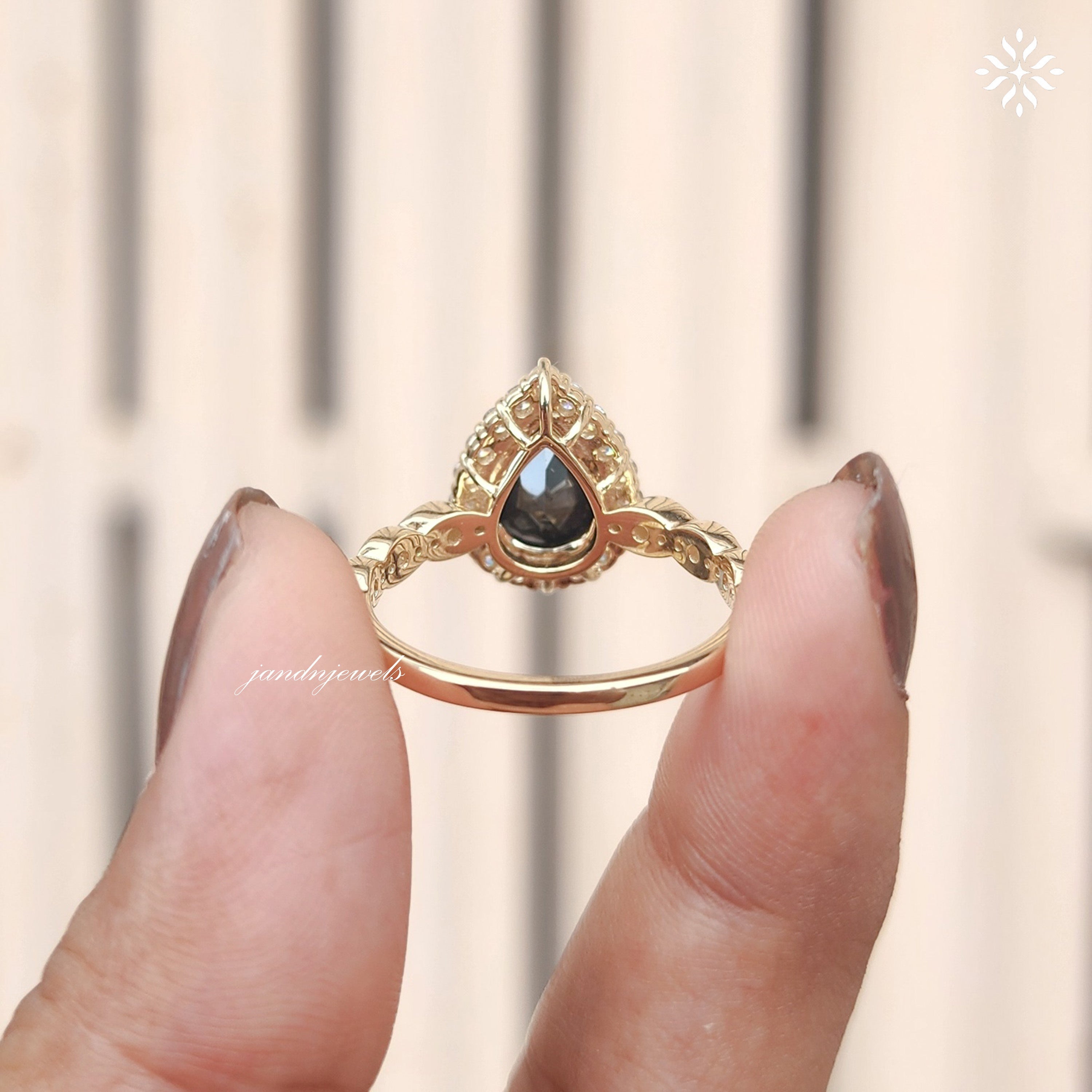 Black Pear Moissanite Ring Set Vintage Inspired Halo Engagement Ring With Marquise Wedding Band