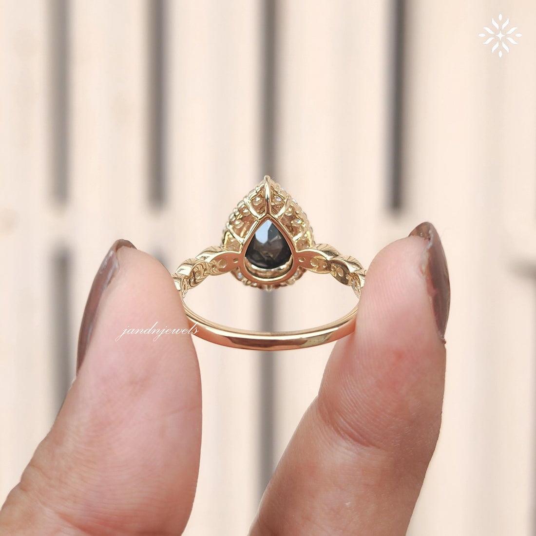 Black Pear Moissanite Ring Set Vintage Inspired Halo Engagement Ring With Marquise Wedding Band