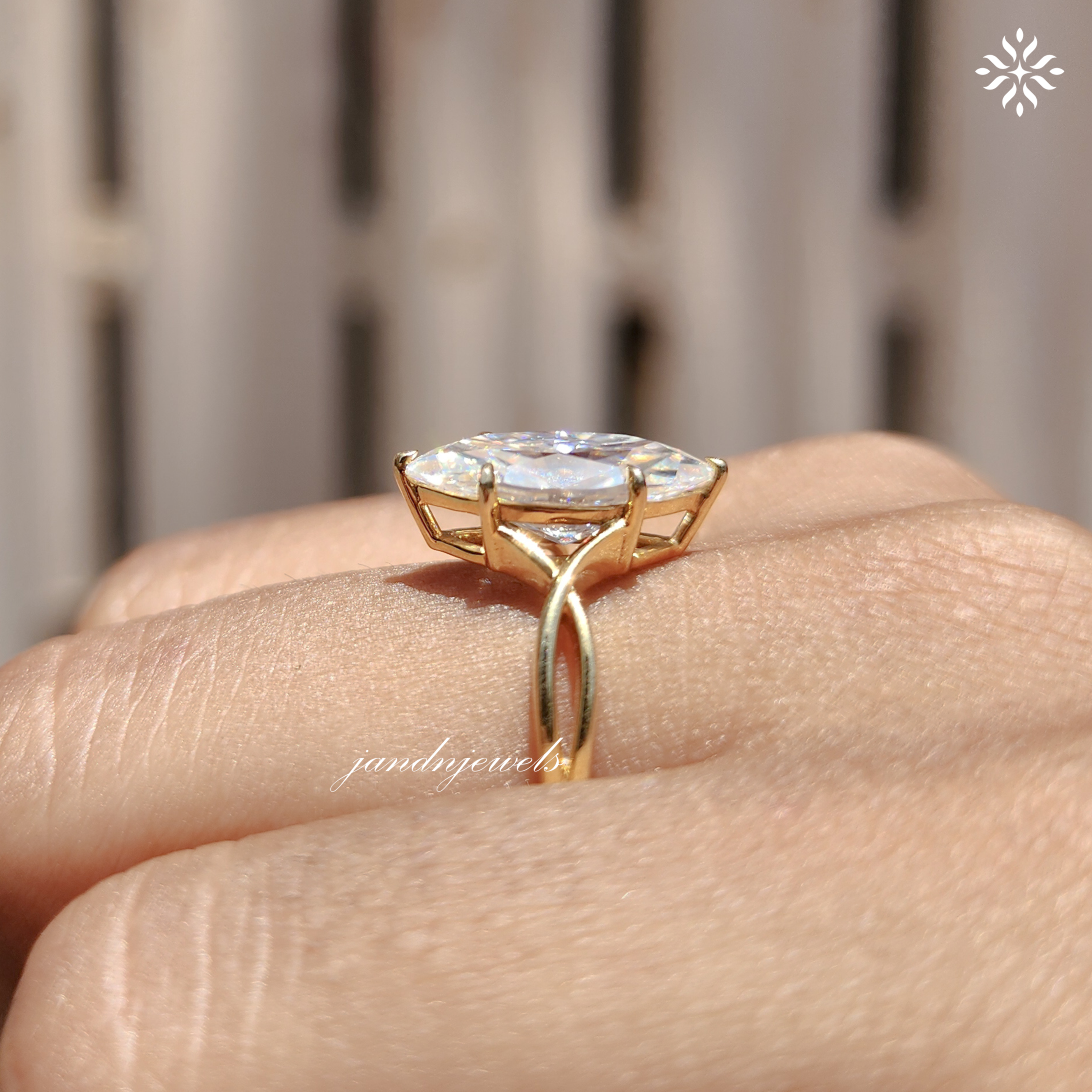 2.5CT Marquise Cut Moissanite Engagement Ring Twisted Shank 14K Yellow Gold Solitaire Prong Set Bridal Ring Anniversary Wedding Ring Gift