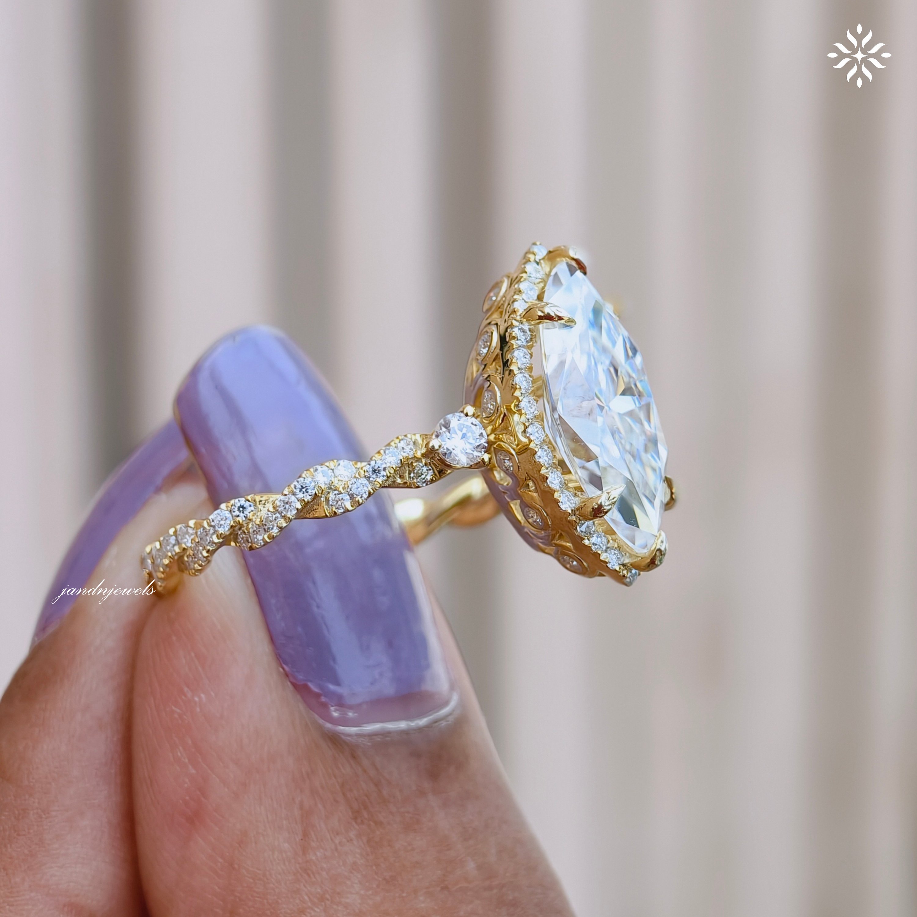 Art Deco Tulip Set Ring Marquise Cut Moissanite Engagement Ring Hidden Halo Moissanite Ring Vintage Twisted Band Bridal Ring
