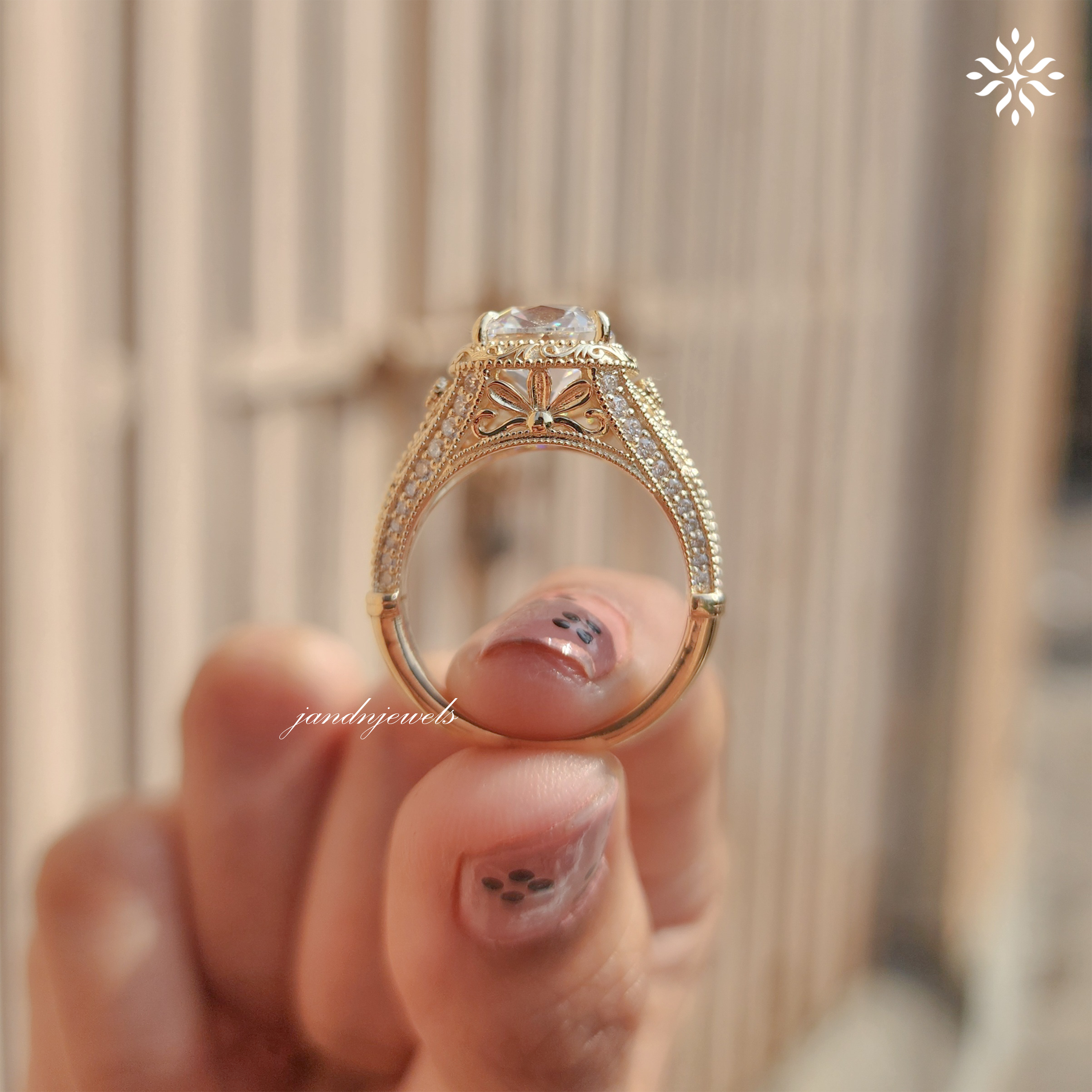 Art Deco Old Mine Cushion Cut Moissanite Engagement Ring Handcrafted Engraved Milgrain Ring 14K Solid Gold Vintage Ring, Taylor Swift Ring