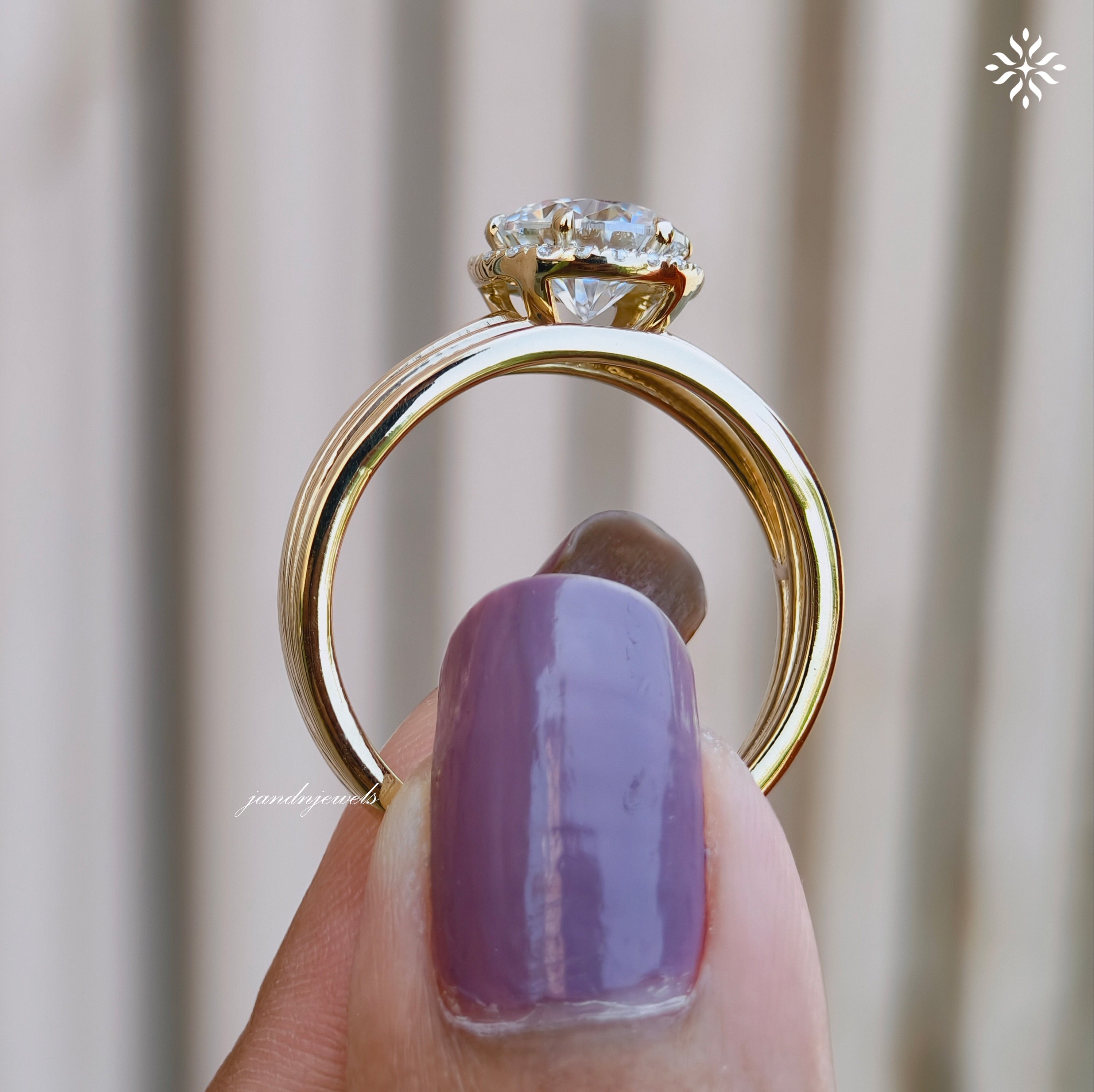 Brilliant Round Moissanite Engagement Ring Open Split Shank Gold Ring Halo Antique Style Ring Antique Style Bridal Ring