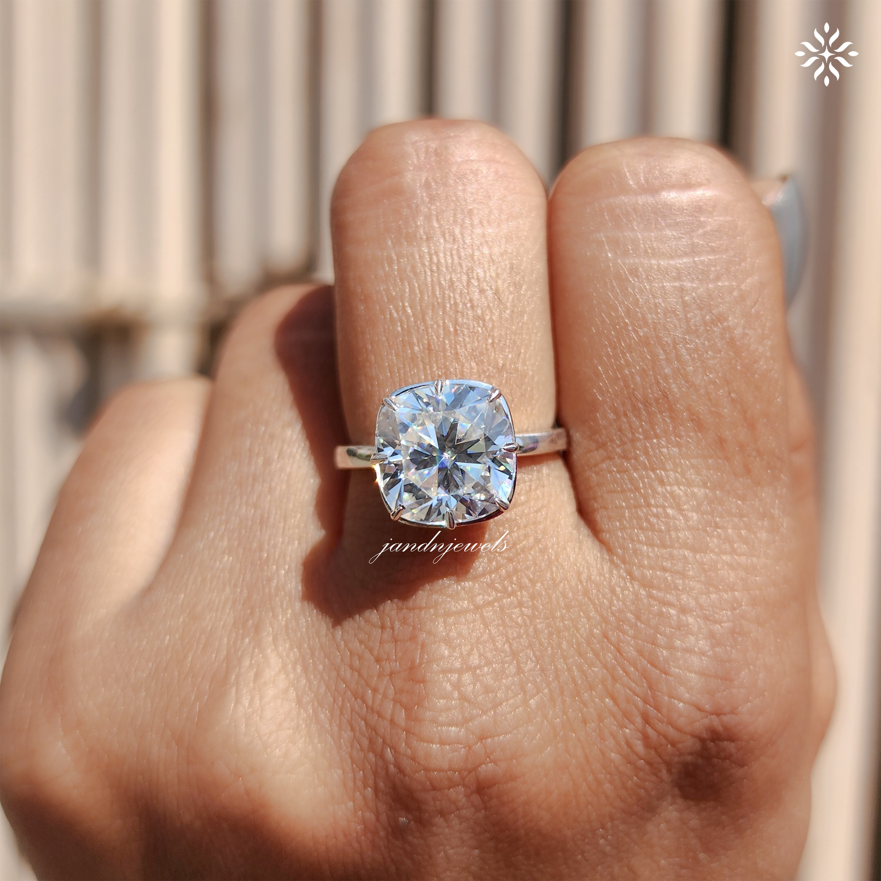 Cushion Cut Moissanite Diamond Ring Hidden Halo Engagement Ring 14K White Gold Solitaire Ring Minimalist Bridal Jewelry Gift for Her