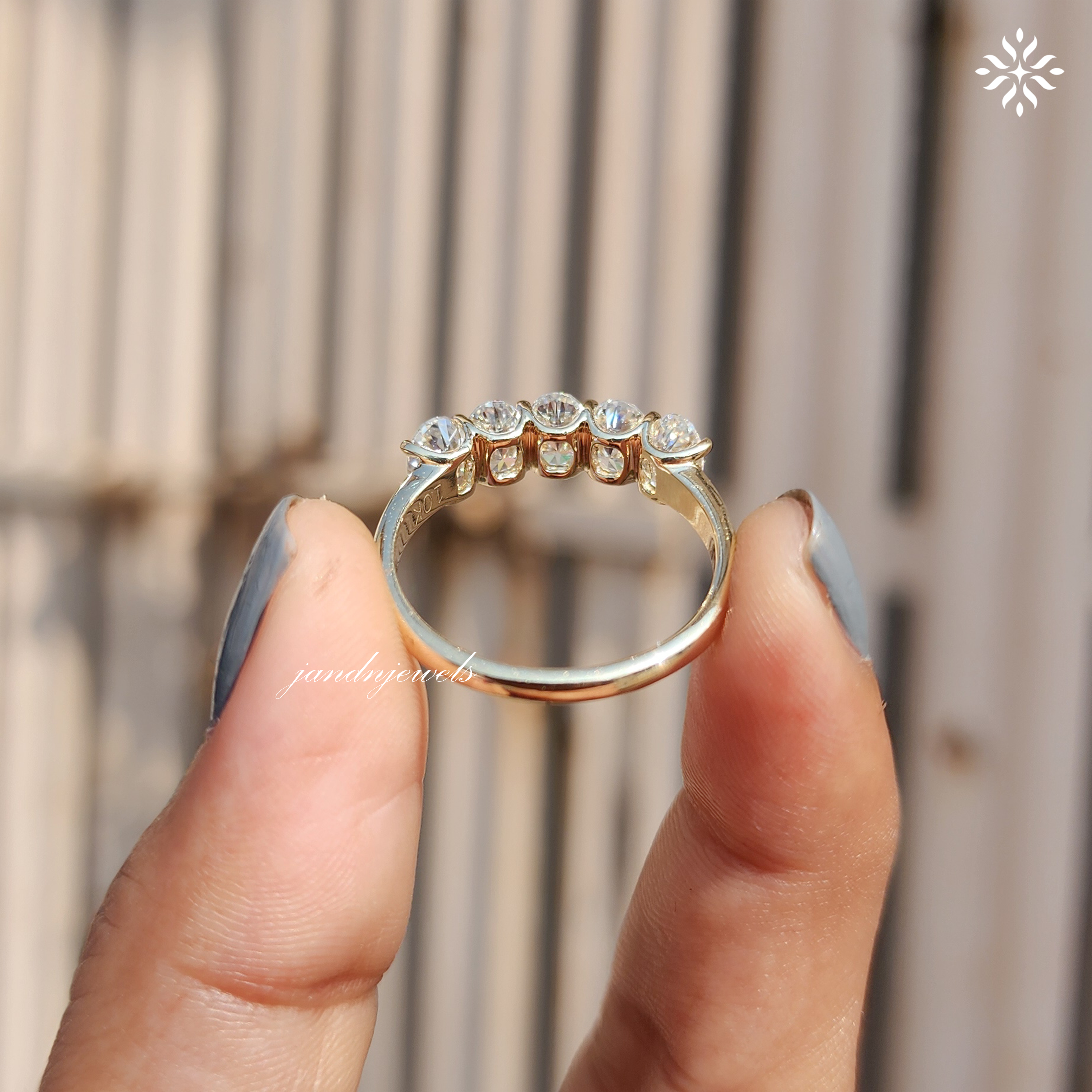 Oval Shaped Lab Grown Diamond Ring 5 Stone Wedding Band 10K Solid Yellow Gold Ring