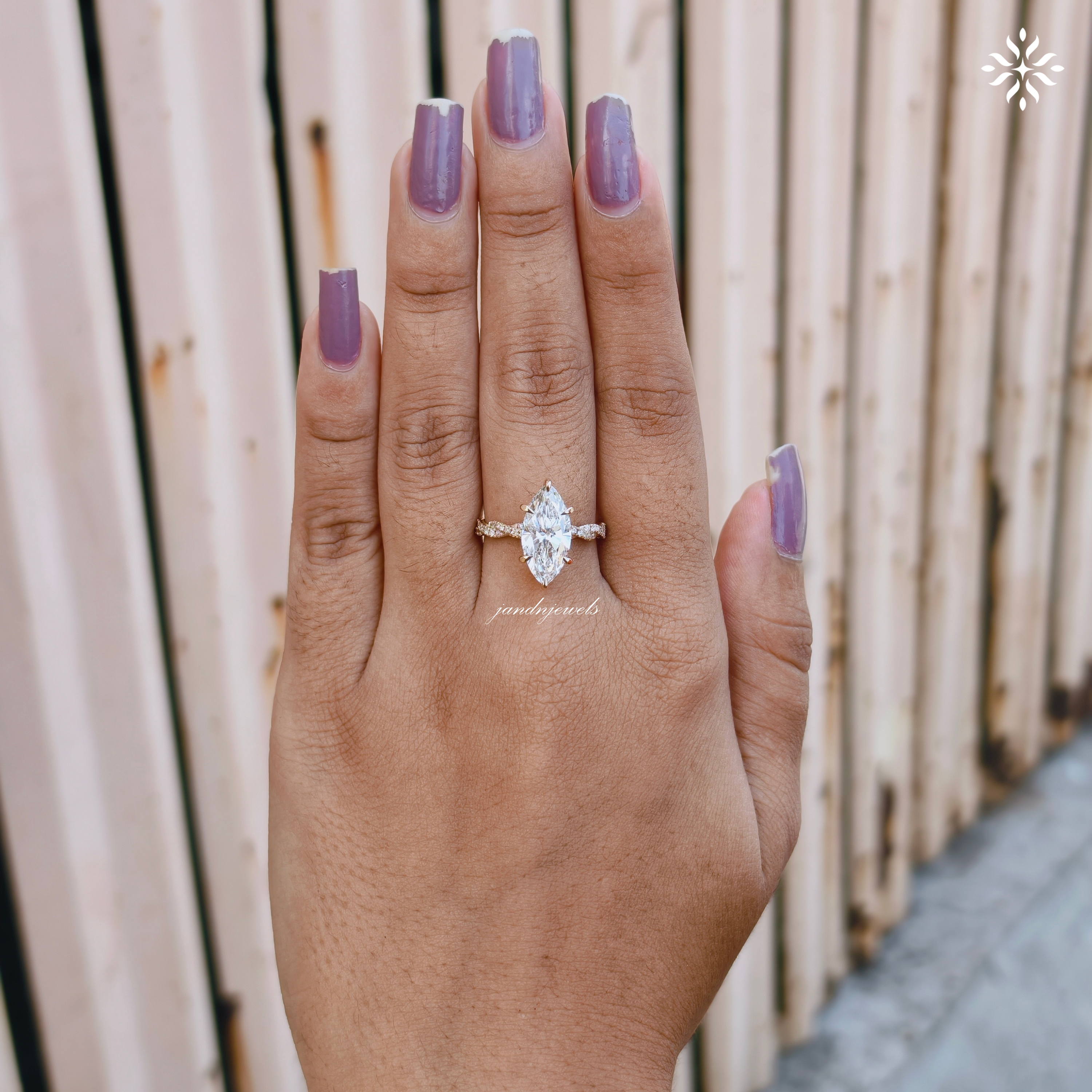 3CT Marquise Cut Lab Grown Diamond Engagement Ring Hidden Halo Twisted Band Ring 14K Solid Gold Unique Wedding Ring for Her