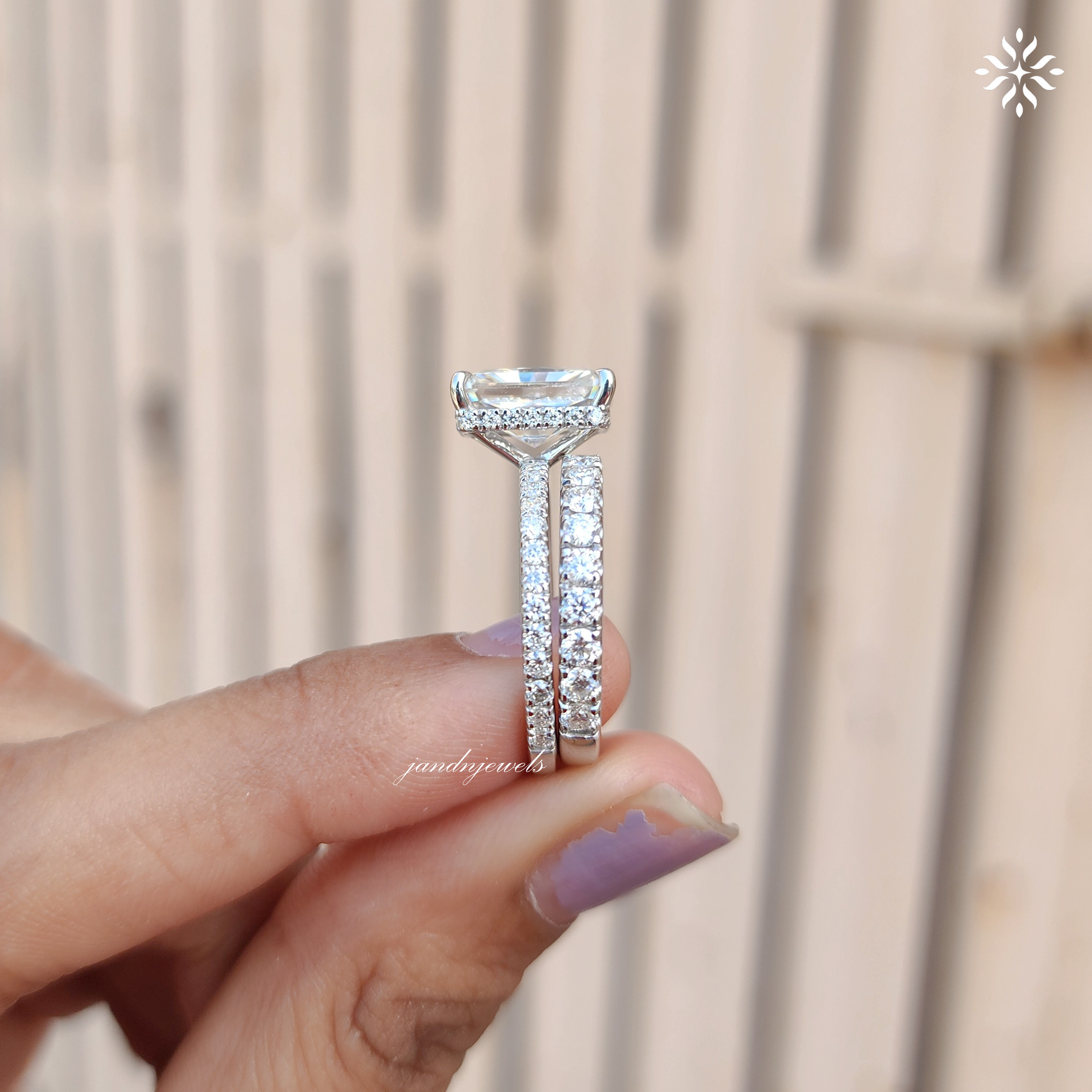 3CT IGI Certified Radiant Cut Moissanite Engagement Ring Set Bridal Ring Set Matching Diamond Ring