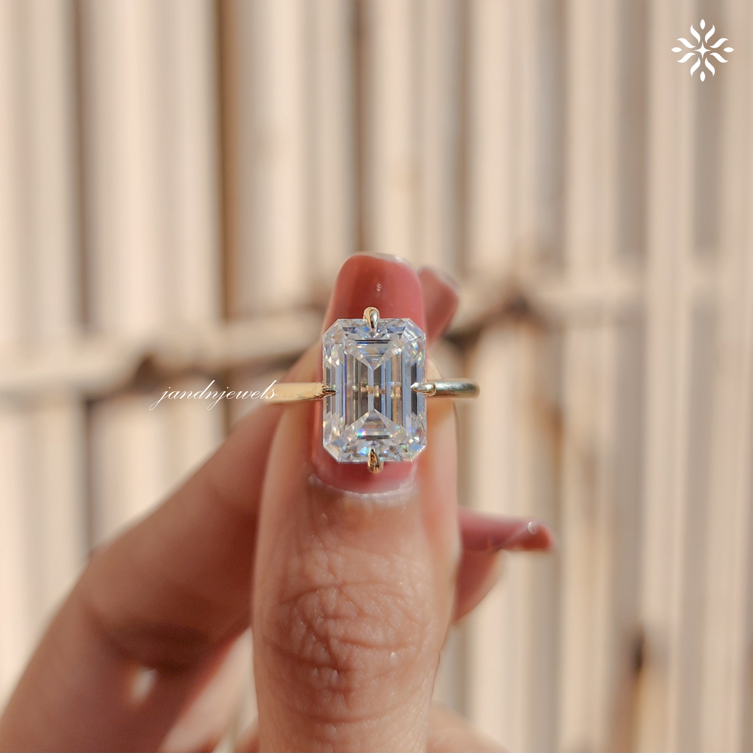 3CT Emerald Cut Moissanite Engagement Ring 14K Solid Yellow Gold Wedding Ring Compass Prong Set Ring Solitaire Diamond Ring Propose Ring