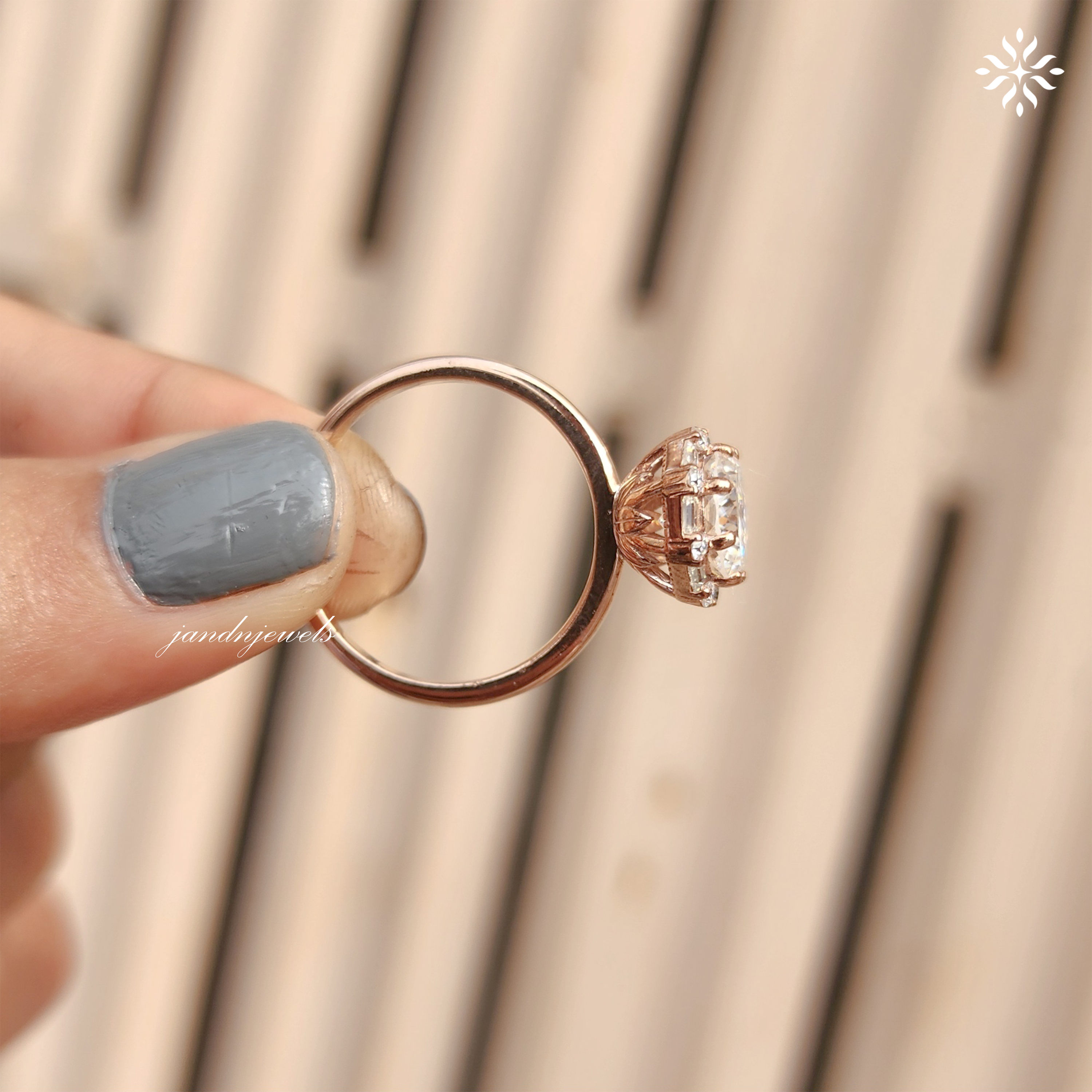 Unique Portuguese Cut Moissanite Engagement Ring Luxe Baguette & Round Halo Diamond Ring 14K Solid Gold Solitaire Ring