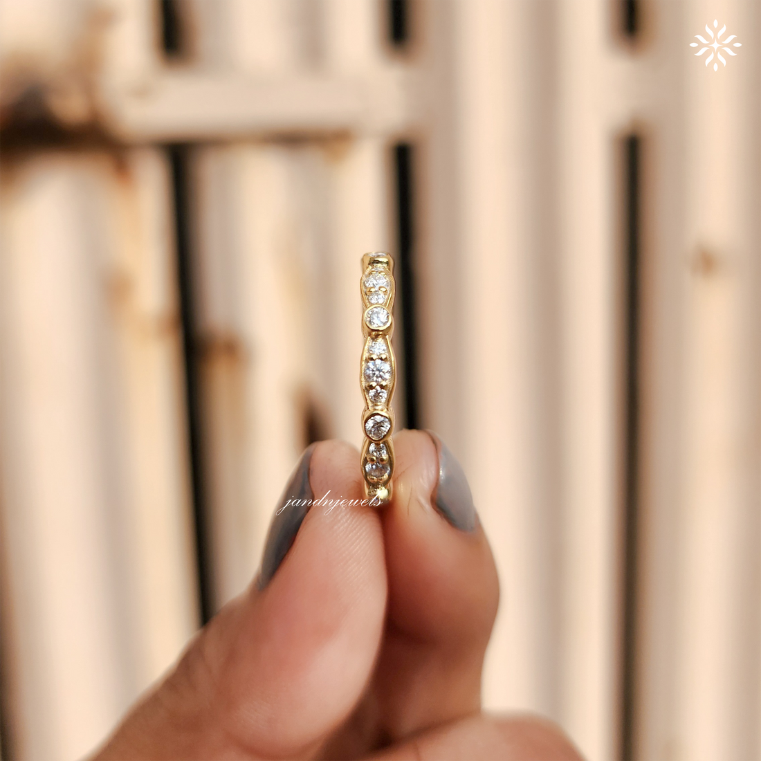 Art Deco Half Eternity Wedding Band Colorless Moissanite Band Migraine Wedding Band Matching Band for Her Wedding Gifts