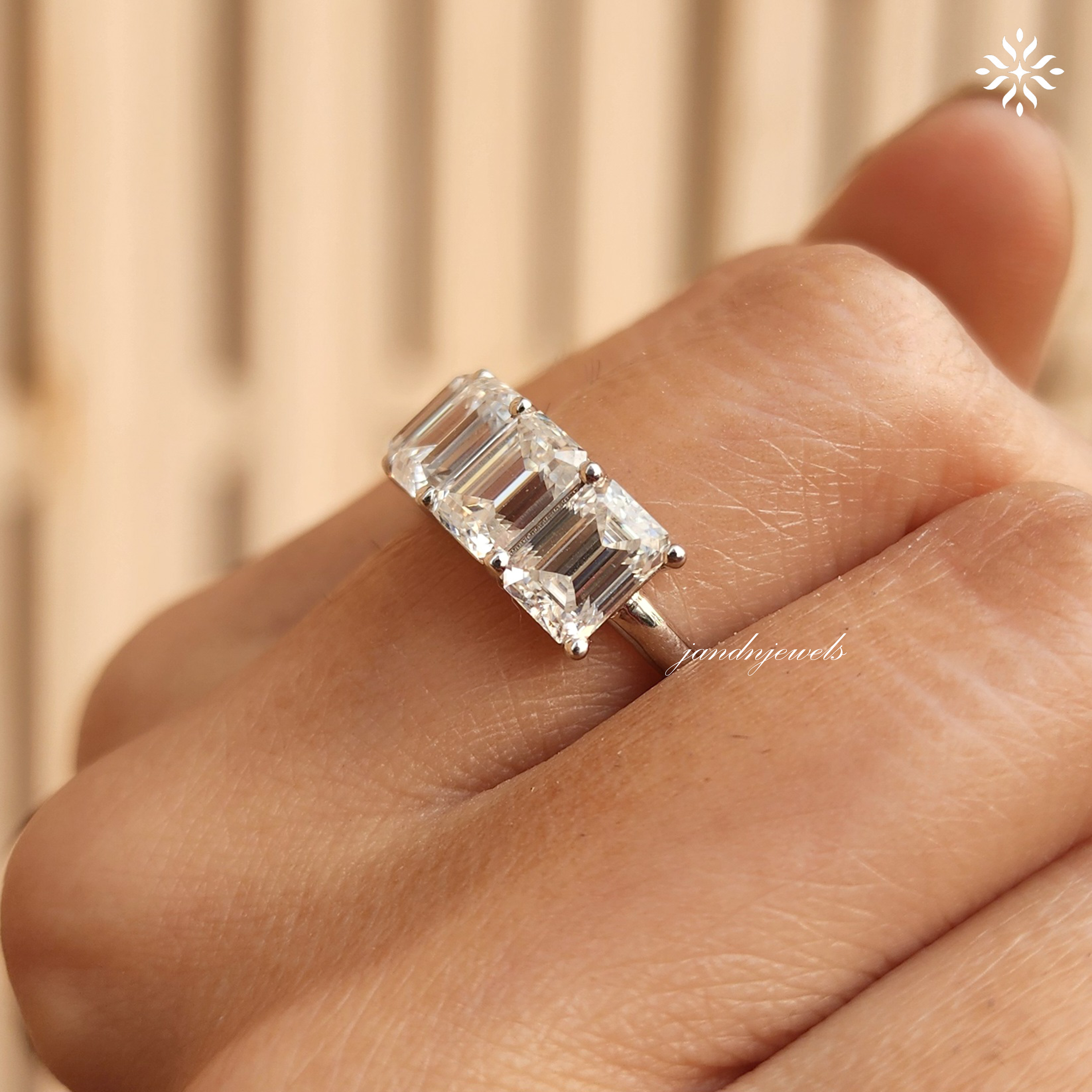 5 Stone Emerald Cut Moissanite Ring, Emerald Cut Solitaire Band, 5 Stone Emerald Cut Half Eternity Band, Promise Stackable Eternity Ring