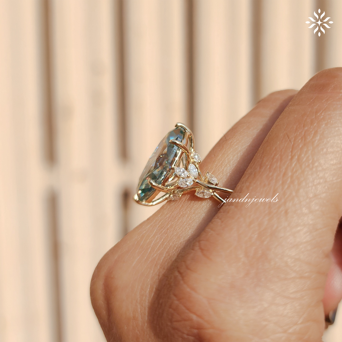 4CT Green Marquise Cut Moissanite Engagement Ring Yellow Gold Floral Vine Ring ArtDeco Ring