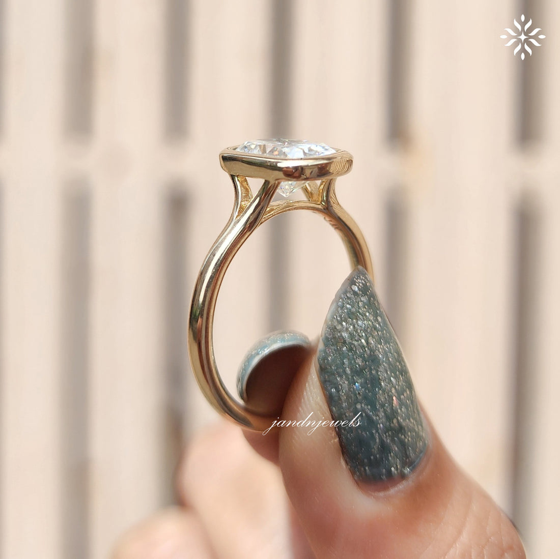 2CT Elongated Cushion Cut Engagement Ring Bezel Set Unique Split Shank And Cathedral Setting Ring 14K Solid Gold Ring