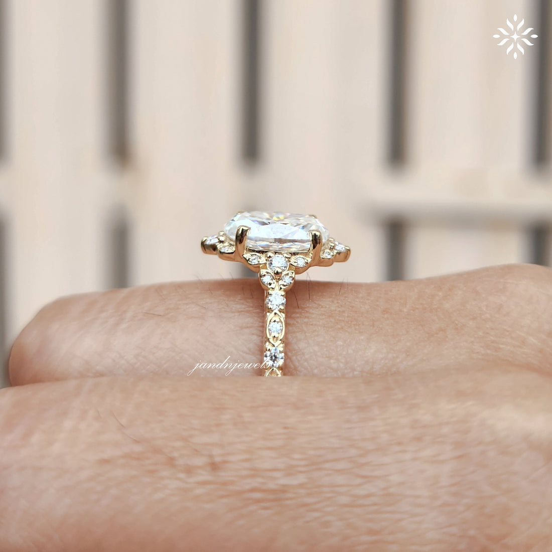Oval moissanite engagement ring yellow gold Unique halo vintage art deco Diamond vintage ring Anniversary promise ring anniversary for her