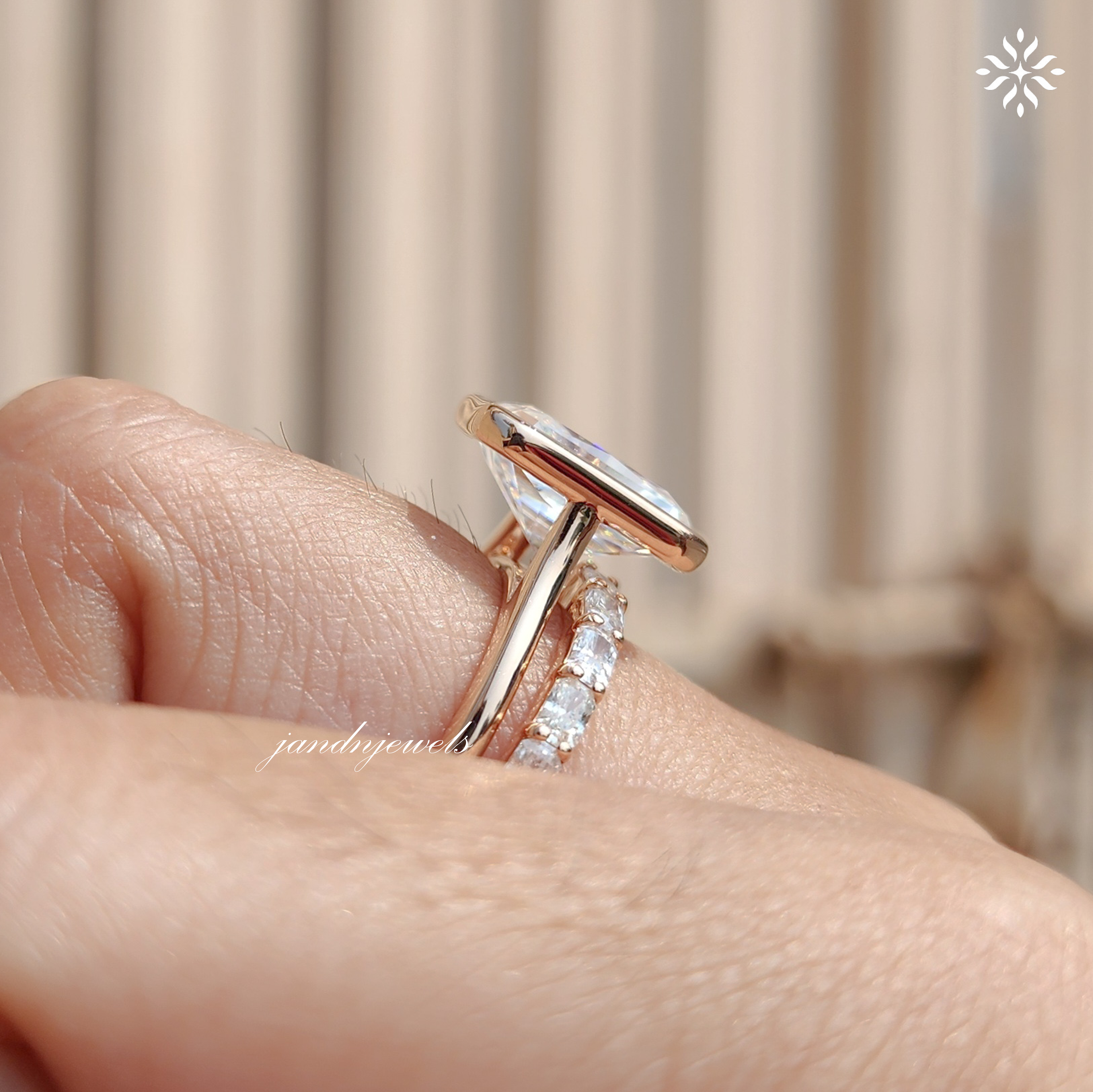 3.5CT Radiant Cut Moissanite Engagement Ring Set Bezel Set Ring 14K Rose Gold Ring Wedding Ring Set Anniversary Ring