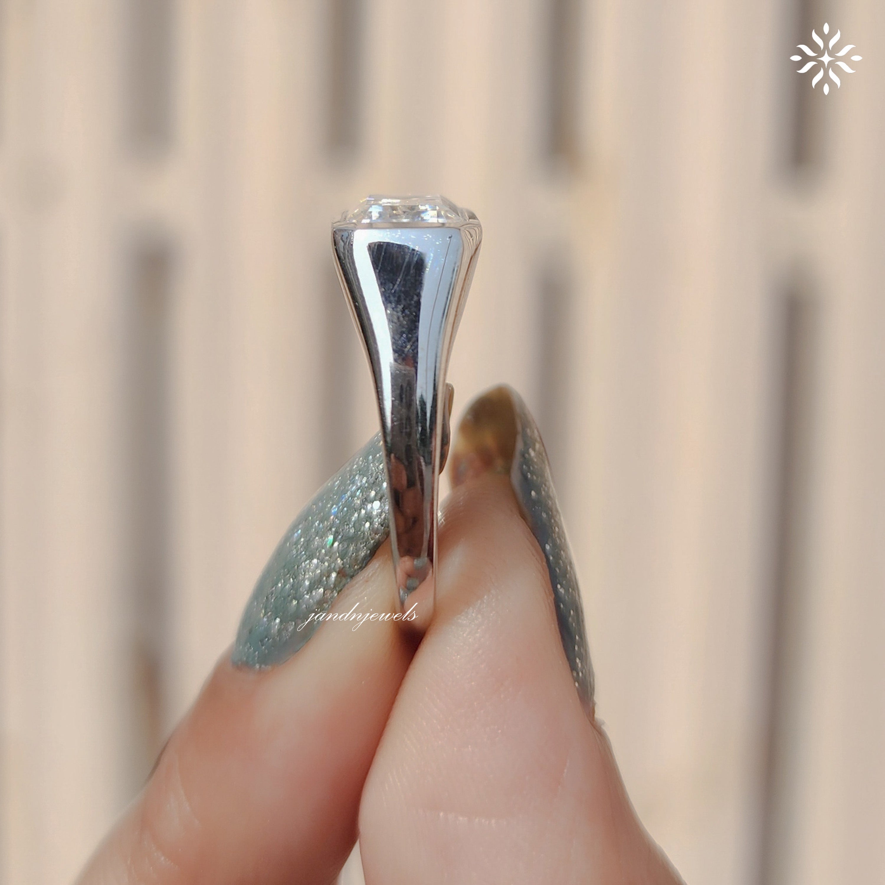 Emerald Cut Moissanite Ring Bezel Set Signet Ring Modern Gold Statement Ring for Men Women