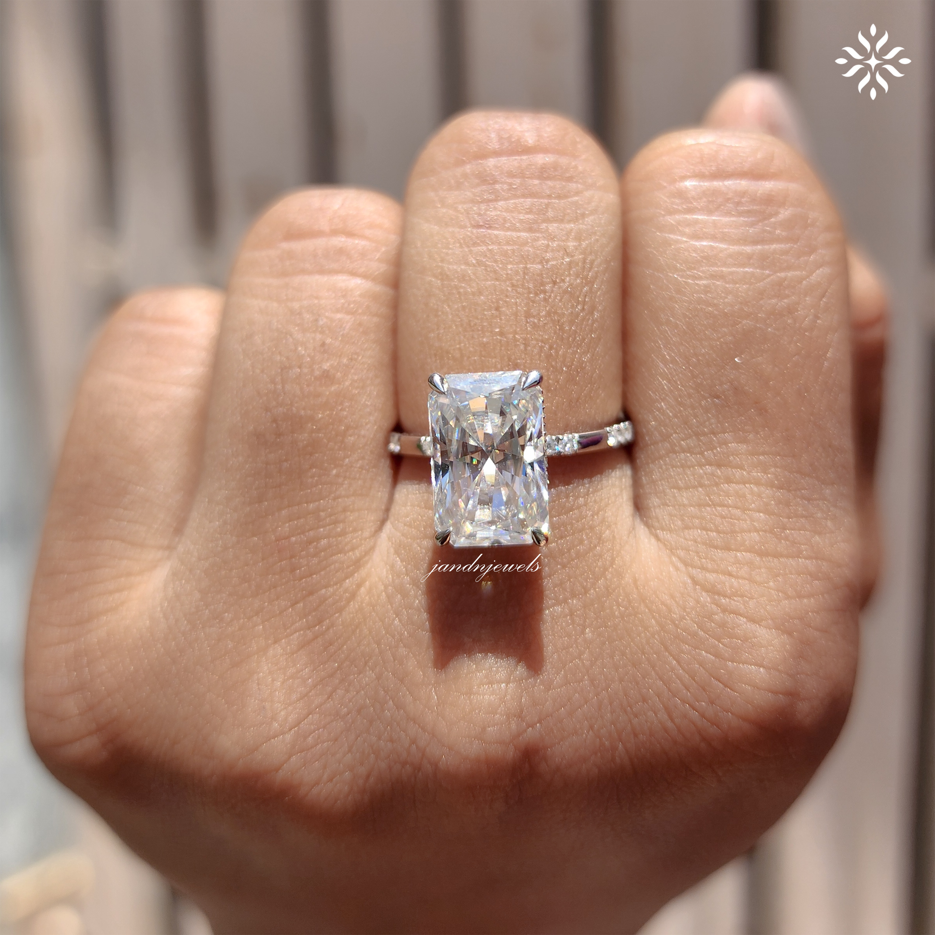 4CT Radiant Cut Moissanite Engagement Ring Solitaire Ring Distance Pave Band Hidden Halo Diamond Ring Everbee logo Analyze listing