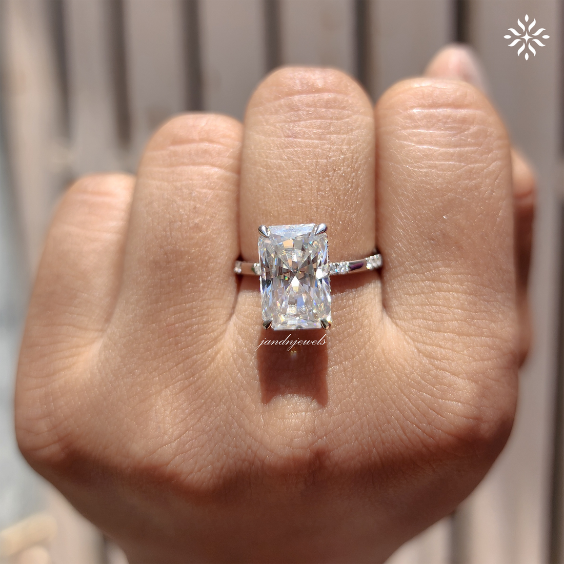 4CT Radiant Cut Moissanite Engagement Ring Solitaire Ring Distance Pave Band Hidden Halo Diamond Ring Everbee logo Analyze listing