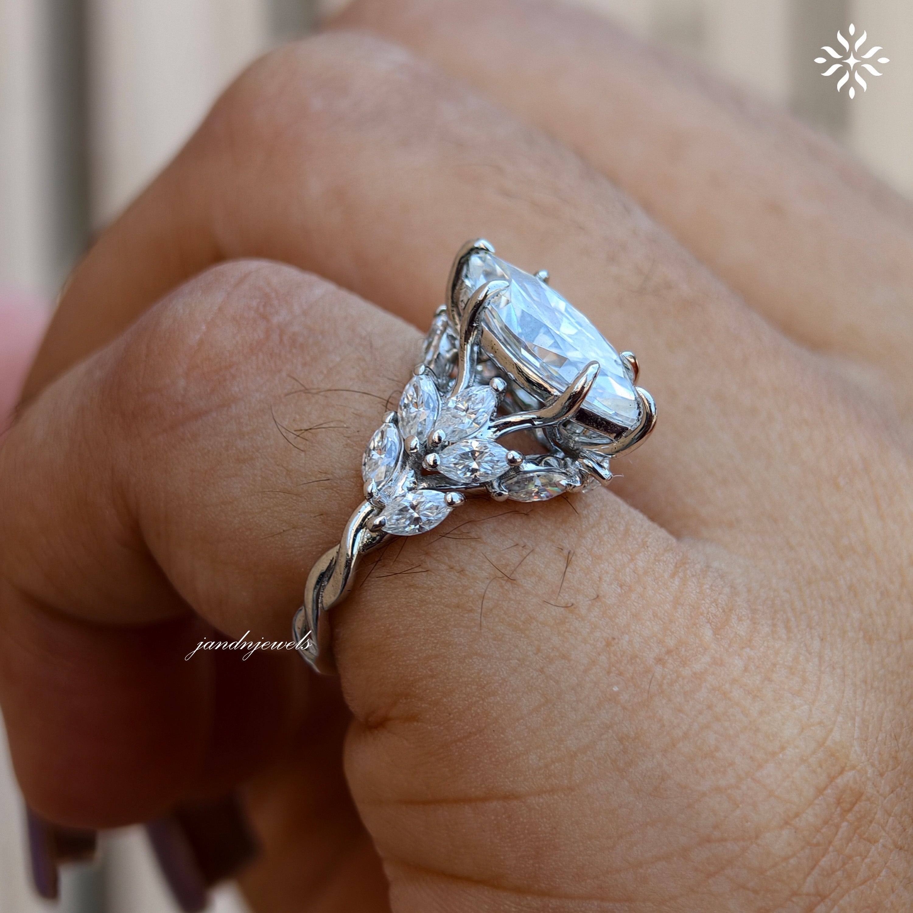 Floral Marquise Cut Moissanite Engagement Ring 14K Solid Gold nature Inspired Ring Artdeco Ring Promise Ring for Her