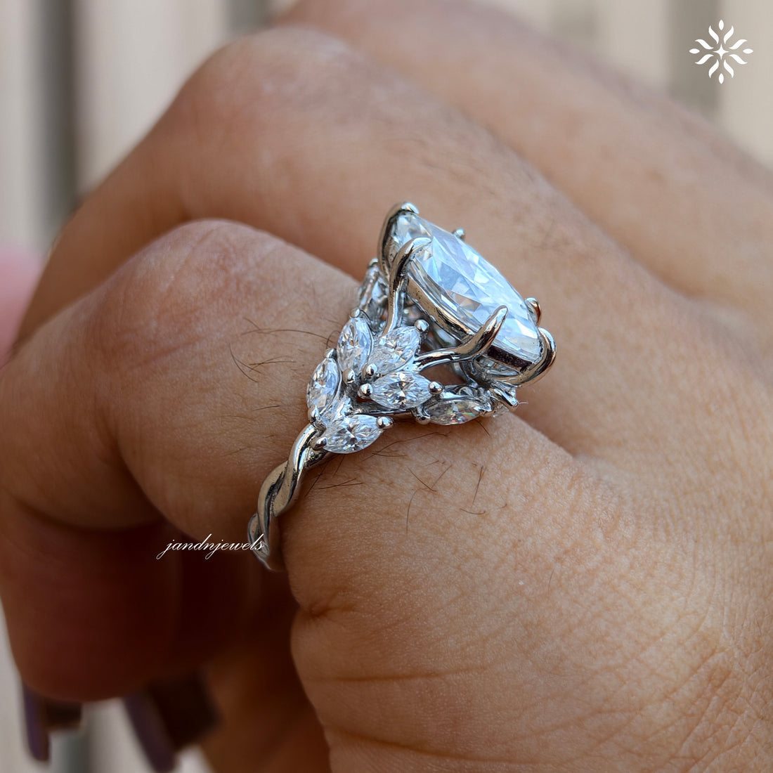 Floral Marquise Cut Moissanite Engagement Ring 14K Solid Gold nature Inspired Ring Artdeco Ring Promise Ring for Her