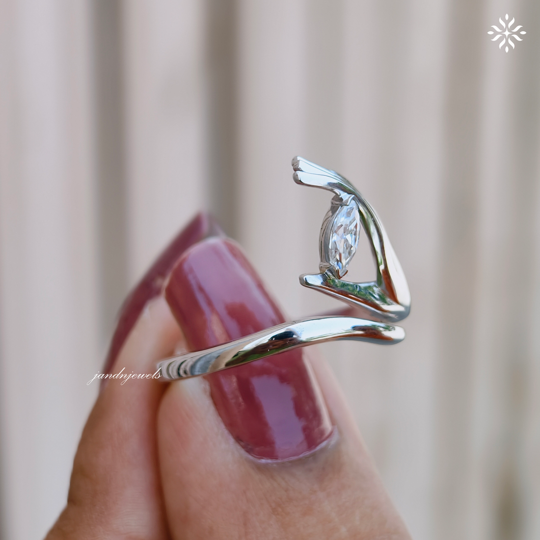 Sculptural Hand Style Marquise Moissanite Ring, Open Wrap Gold Ring, Modern Artistic Statement Ring