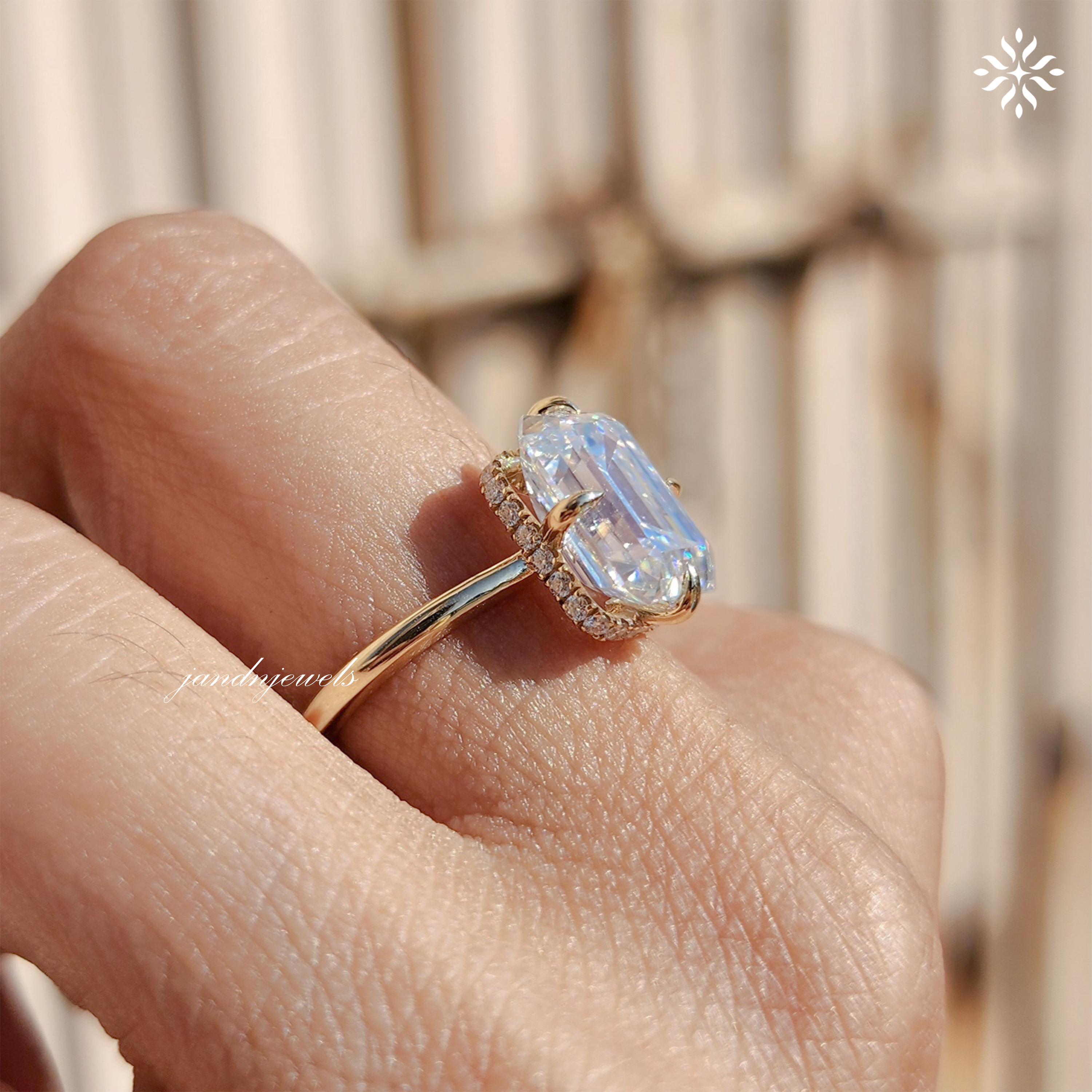 3CT Emerald Cut Moissanite Engagement Ring 14K Solid Yellow Gold Wedding Ring Compass Prong Set Ring Solitaire Diamond Ring Propose Ring