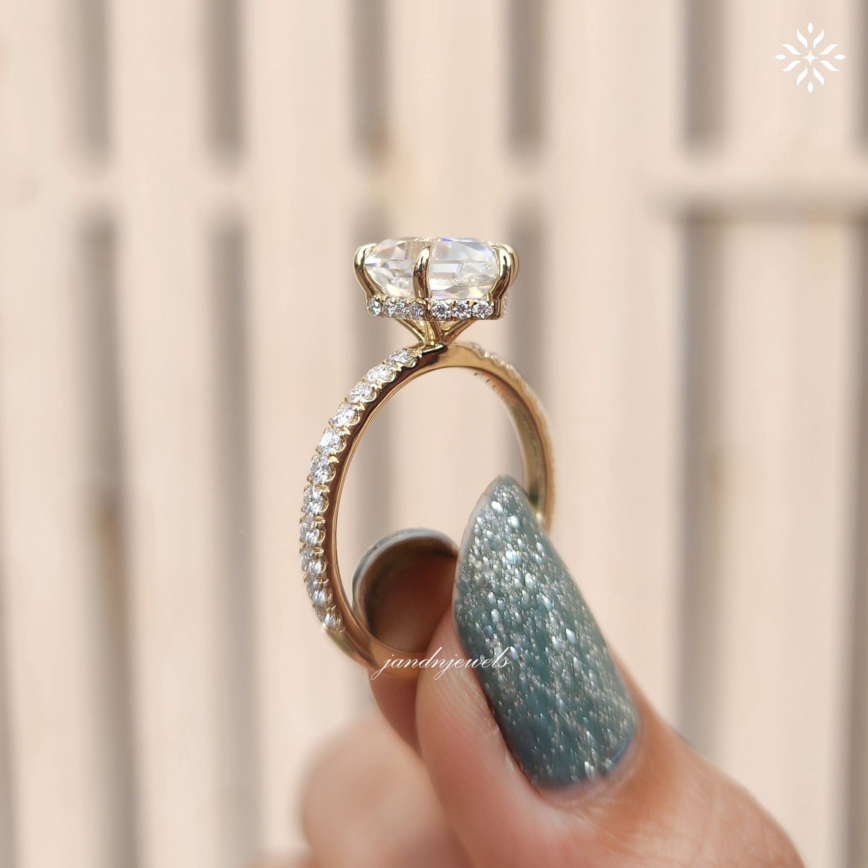 2CT Hexagon Cut Moissanite Engagement Ring Hidden Halo Ring Wedding Ring 14K Gold Ring Thin Pavé Band Modern Geometric Bridal Ring