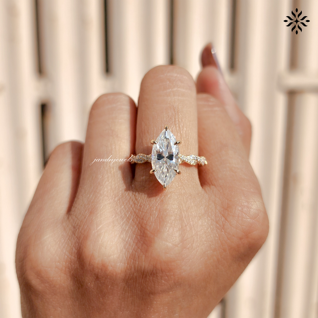 2CT Marquise Moissanite Engagement Ring 14K Solid Gold Twisted Shank Diamond Wedding Band Solitaire Hidden Halo Proposal Ring for Mom