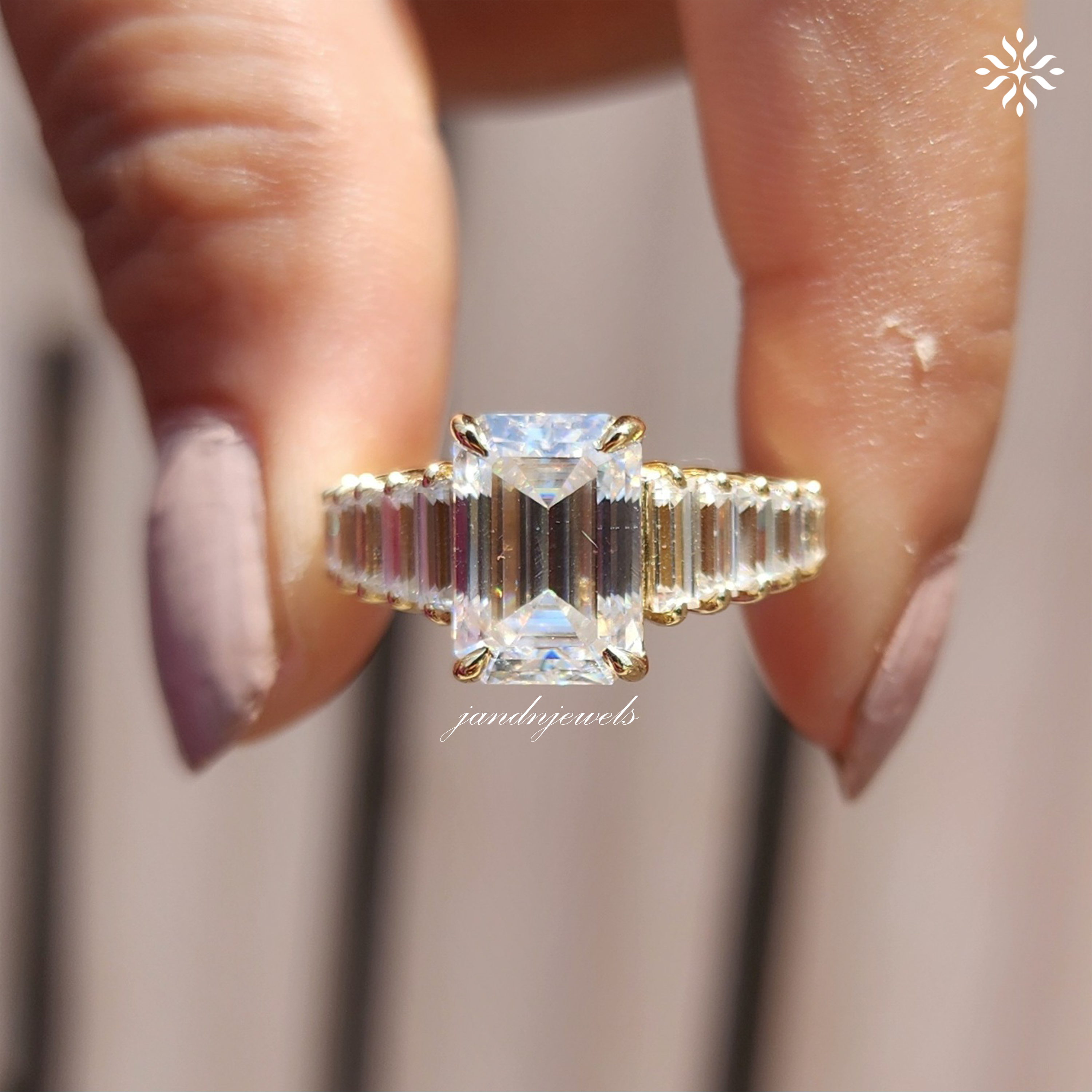 3CT Emerald Cut Moissanite Engagement Ring Baguette Eternity Band Luxury Bridal Ring Anniversary Gift for Her