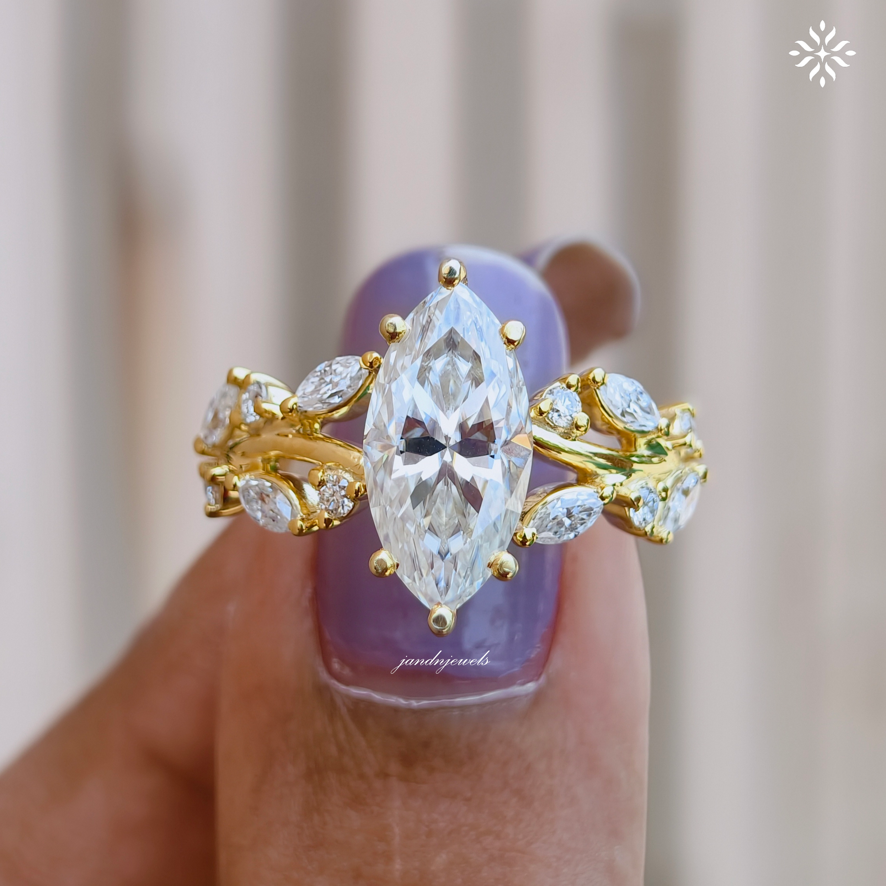 2.5CT Marquise Cut Moissanite Engagement Ring Floral Vine Moissanite Ring 14K Gold Leaf Wedding Ring for Her