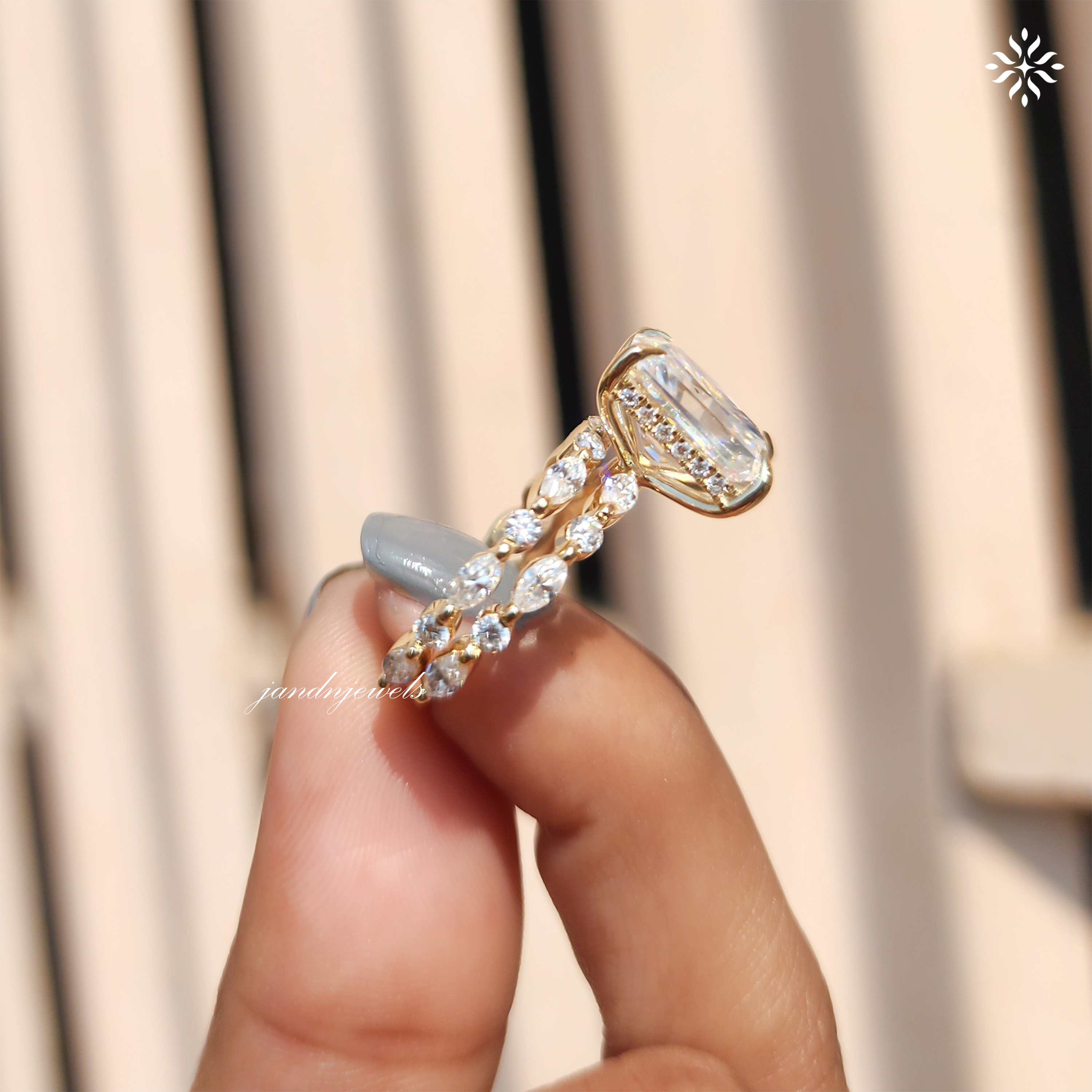 4CT Elongated Radiant Cut Moissanite Diamond Engagement Ring 14K Gold Ring Bridal Set Unique Marquise Diamond Ring Wedding Ring Set