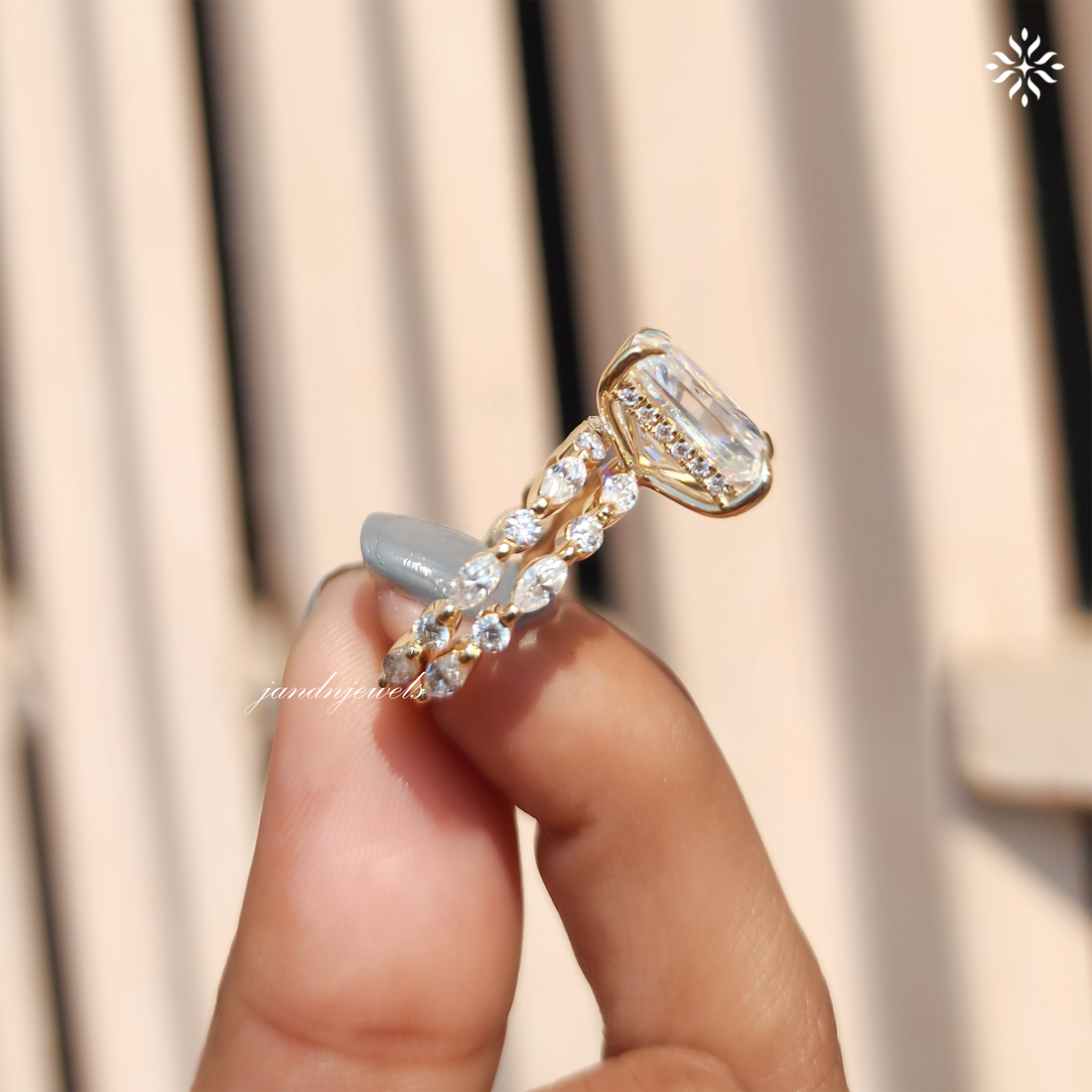 4CT Elongated Radiant Cut Moissanite Diamond Engagement Ring 14K Gold Ring Bridal Set Unique Marquise Diamond Ring Wedding Ring Set