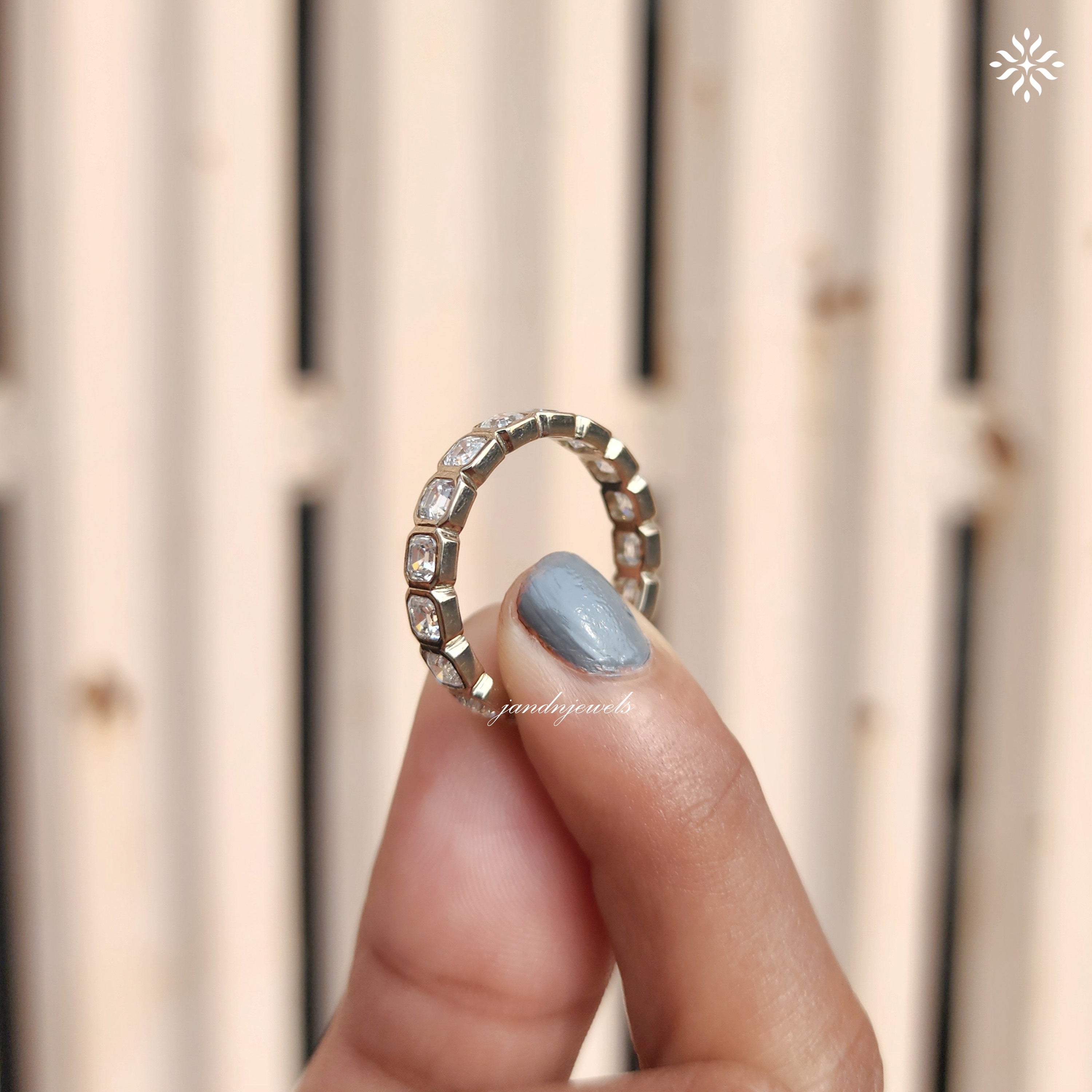 Bezel Set Asscher Cut Moissanite Full Eternity Wedding Band