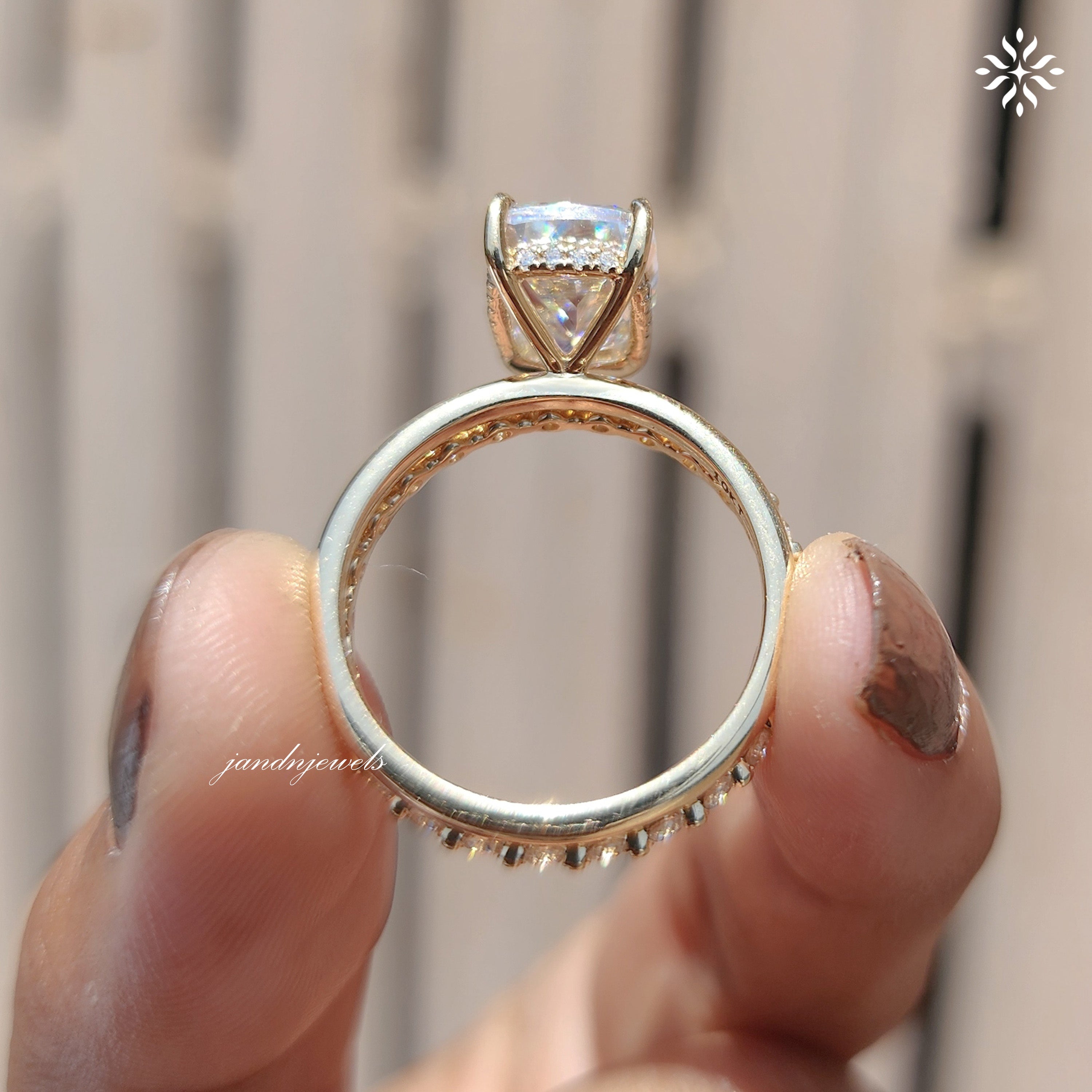 4CT Elongated Cushion Cut Moissanite Engagement Ring Set Hidden Halo 14K Solid Gold Diamond Wedding Rings Promise Ring Set Anniversary Gift