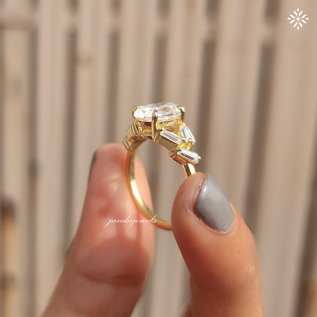 Oval Cluster Moissanite Engagement Ring Side Stone Baguette Ring 14k Gold Ring Wedding Ring Promise Ring for Woman Anniversary Ring