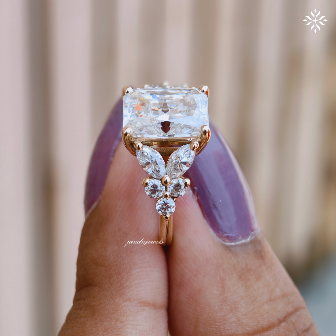 3 Carat Radiant Cut Moissanite Cluster Engagement Ring 14K Solid Gold Ring Floral Cluster Marquise Ring Unique Wedding Ring for Women