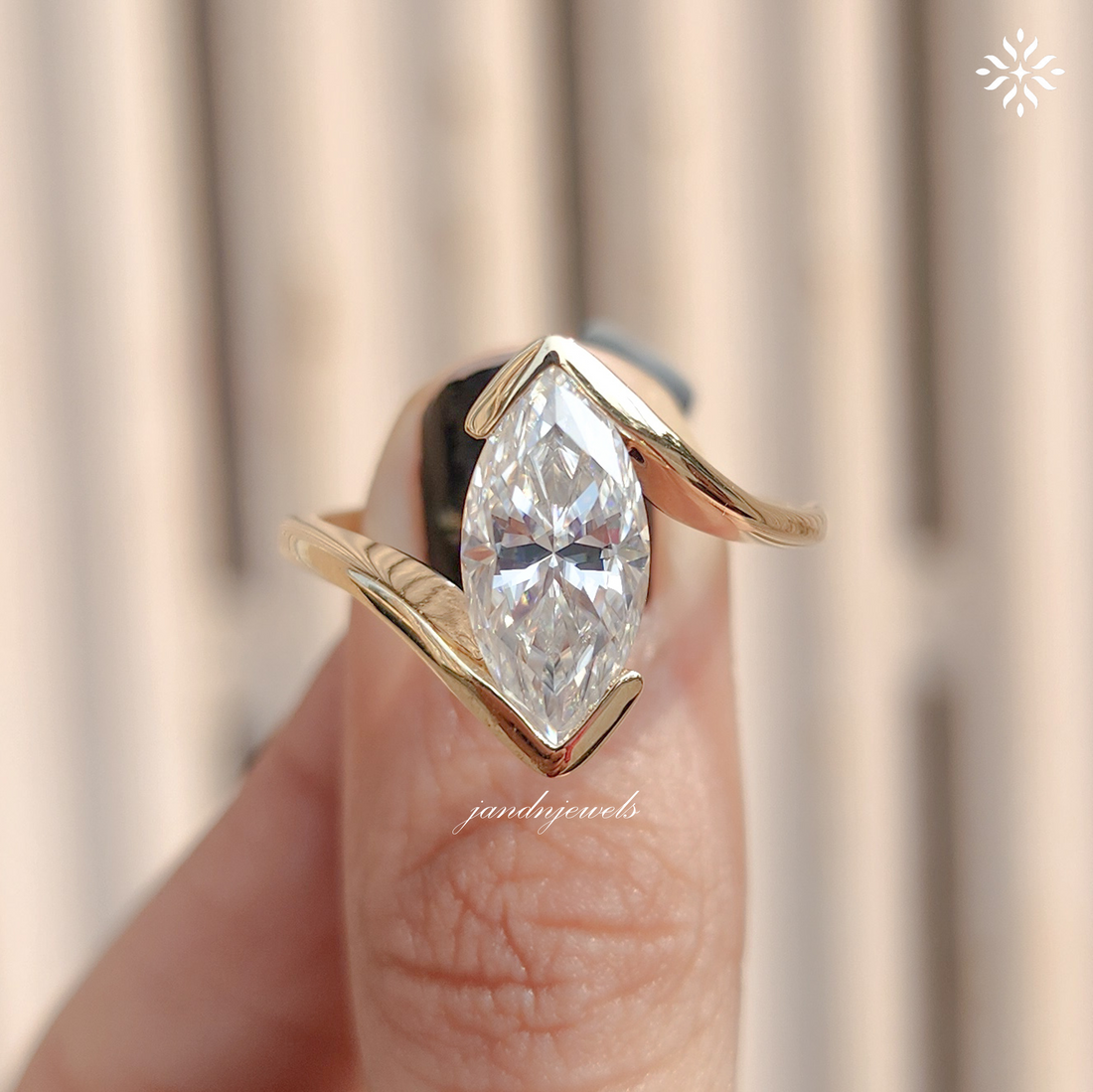 Marquise Moissanite Wrap Ring, Curved Pave Gold Band, Elegant Unique Engagement Ring for Women
