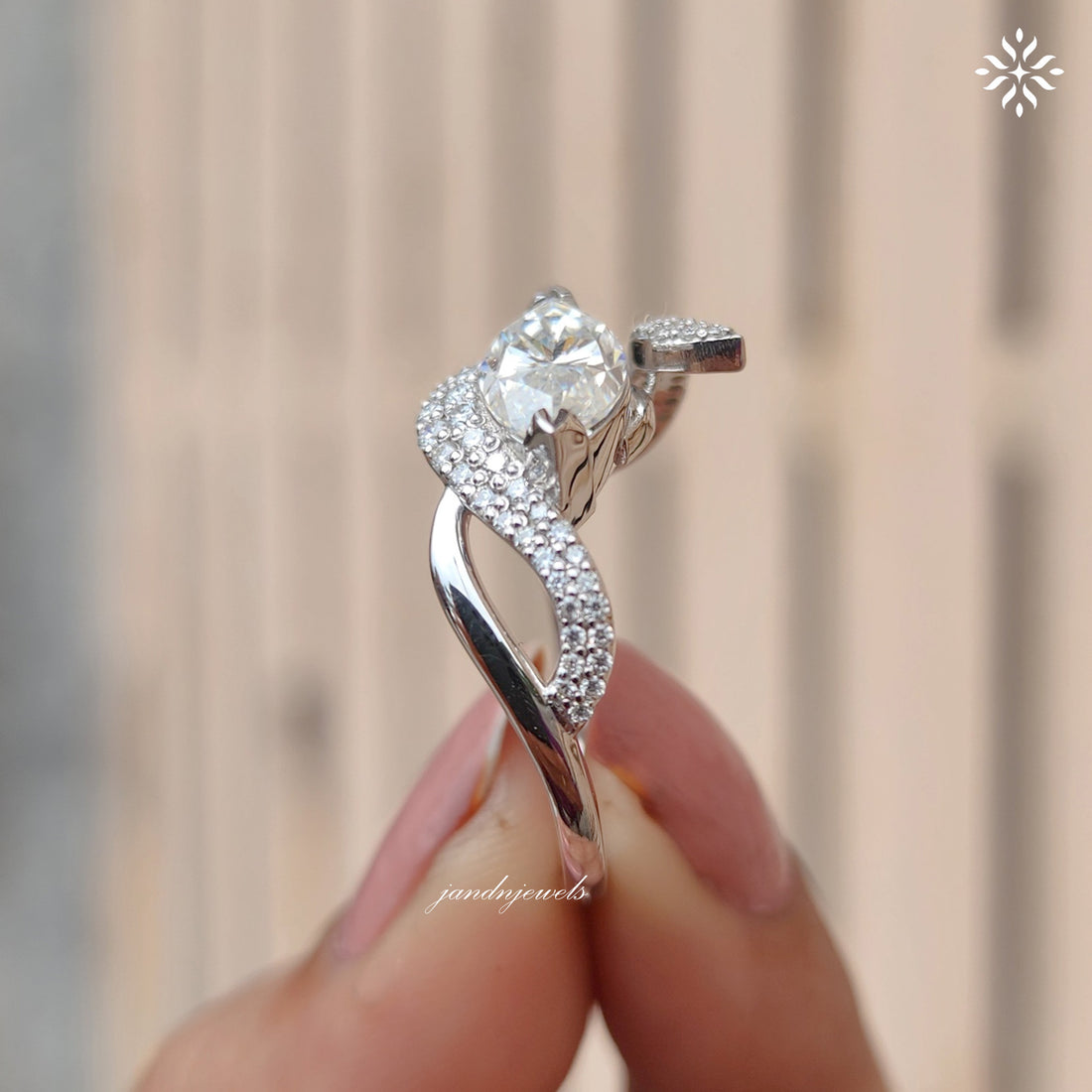 Marquise Moissanite Engagement Ring, Twisted Pave Diamond Band, Unique Swirl Gold Statement Ring