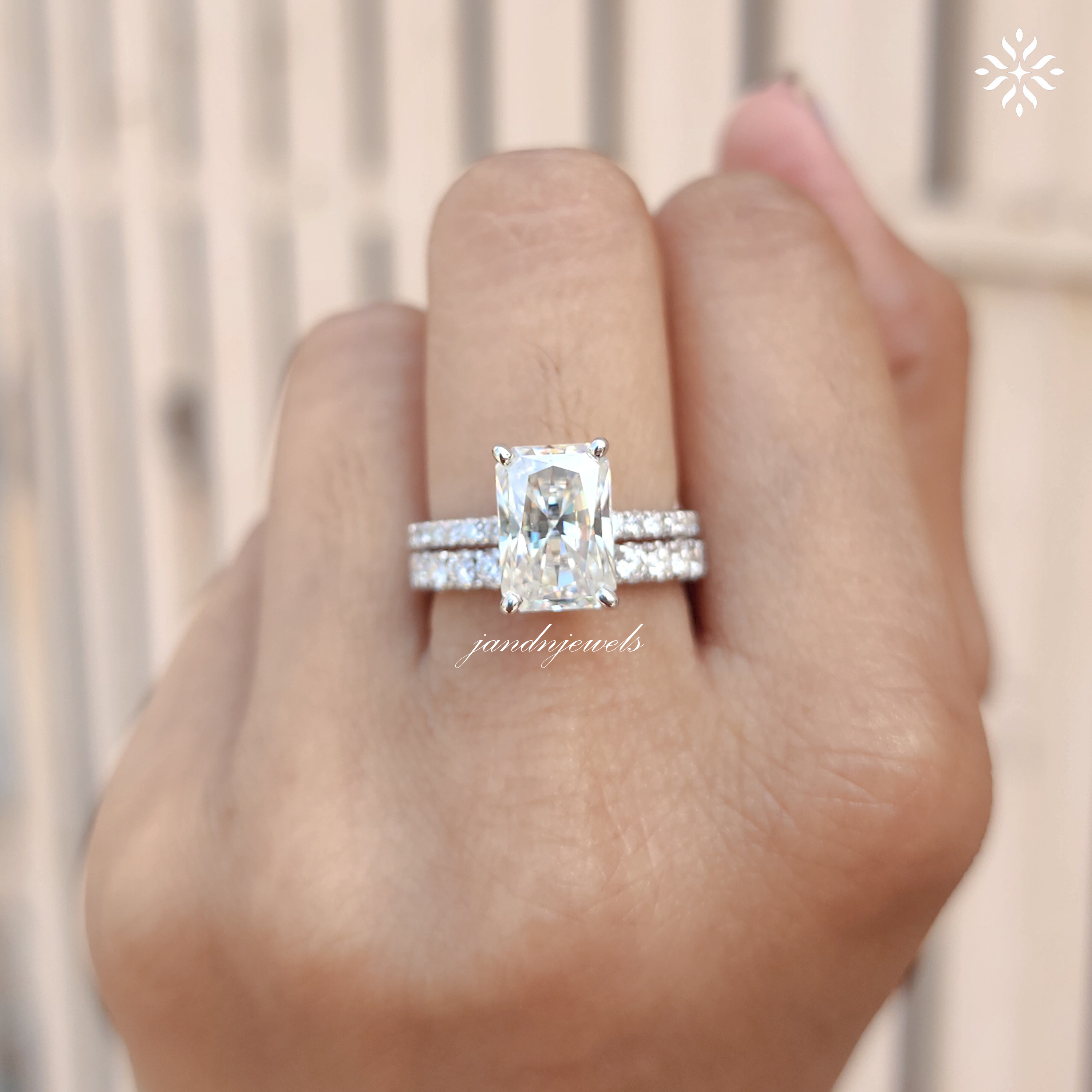 3CT IGI Certified Radiant Cut Moissanite Engagement Ring Set Bridal Ring Set Matching Diamond Ring