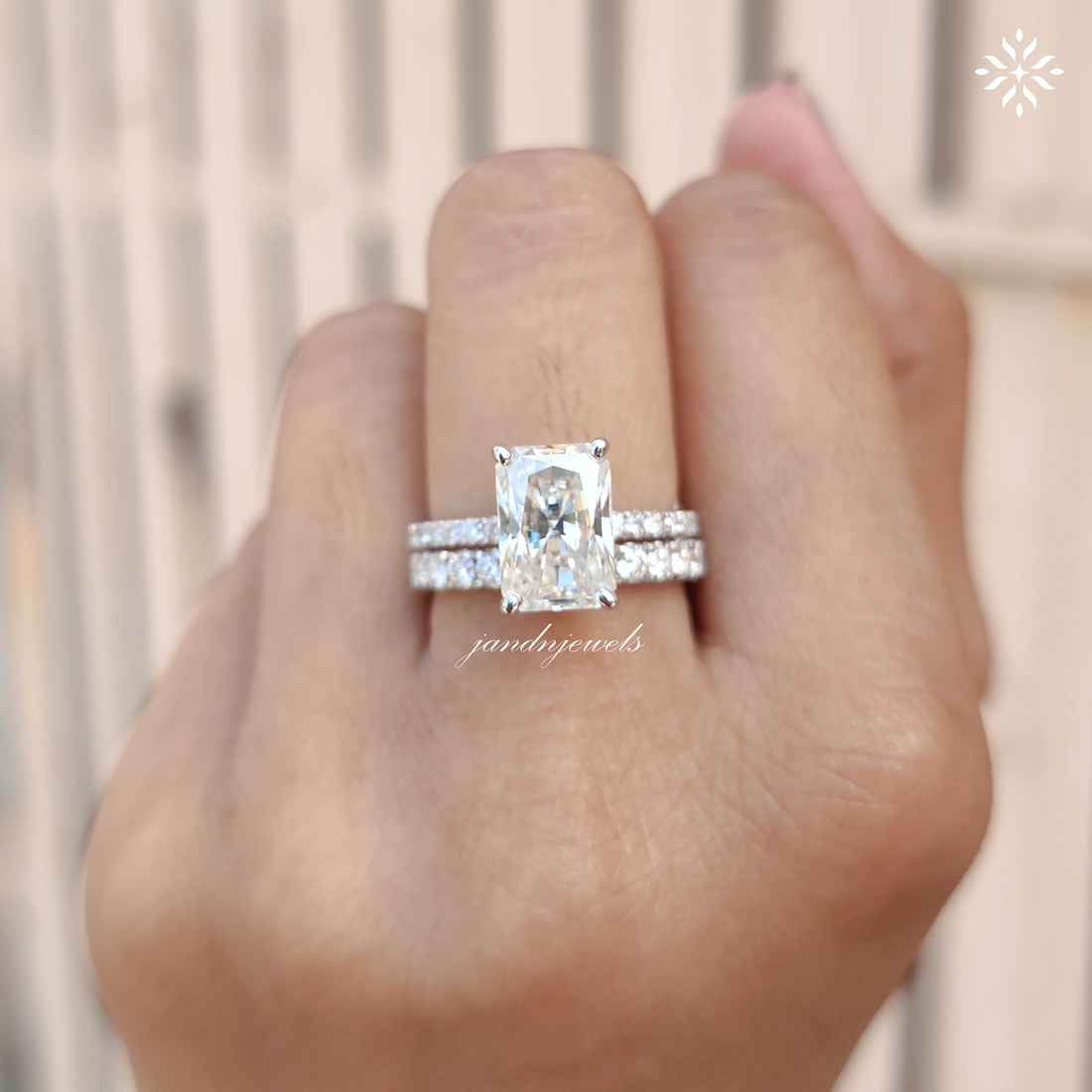 3CT IGI Certified Radiant Cut Moissanite Engagement Ring Set Bridal Ring Set Matching Diamond Ring