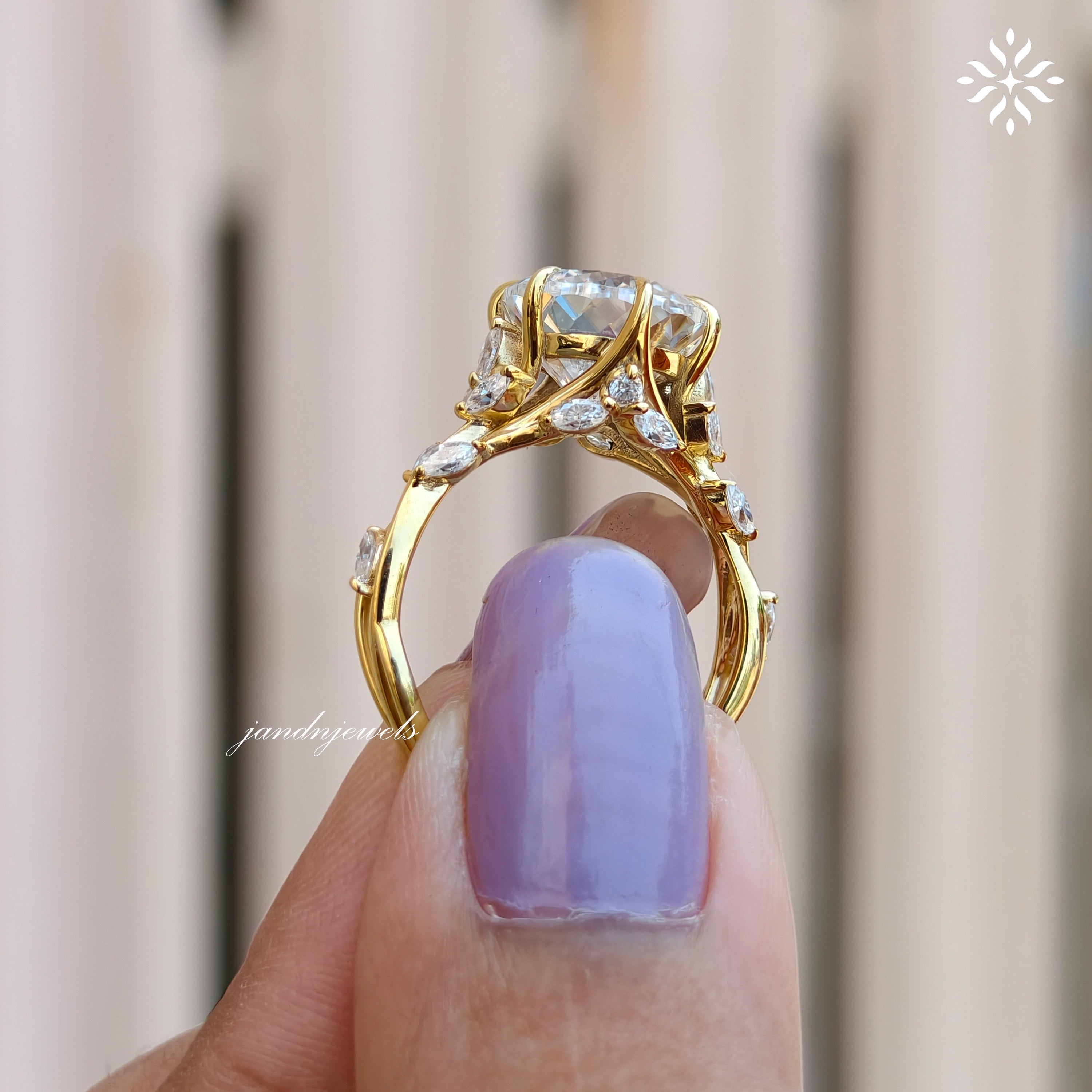 Floral Portuguese Cut Moissanite Engagement Ring Art Deco14K Gold Moissanite Diamond Wedding Ring Nature Inspire Ring Promise Ring For Women