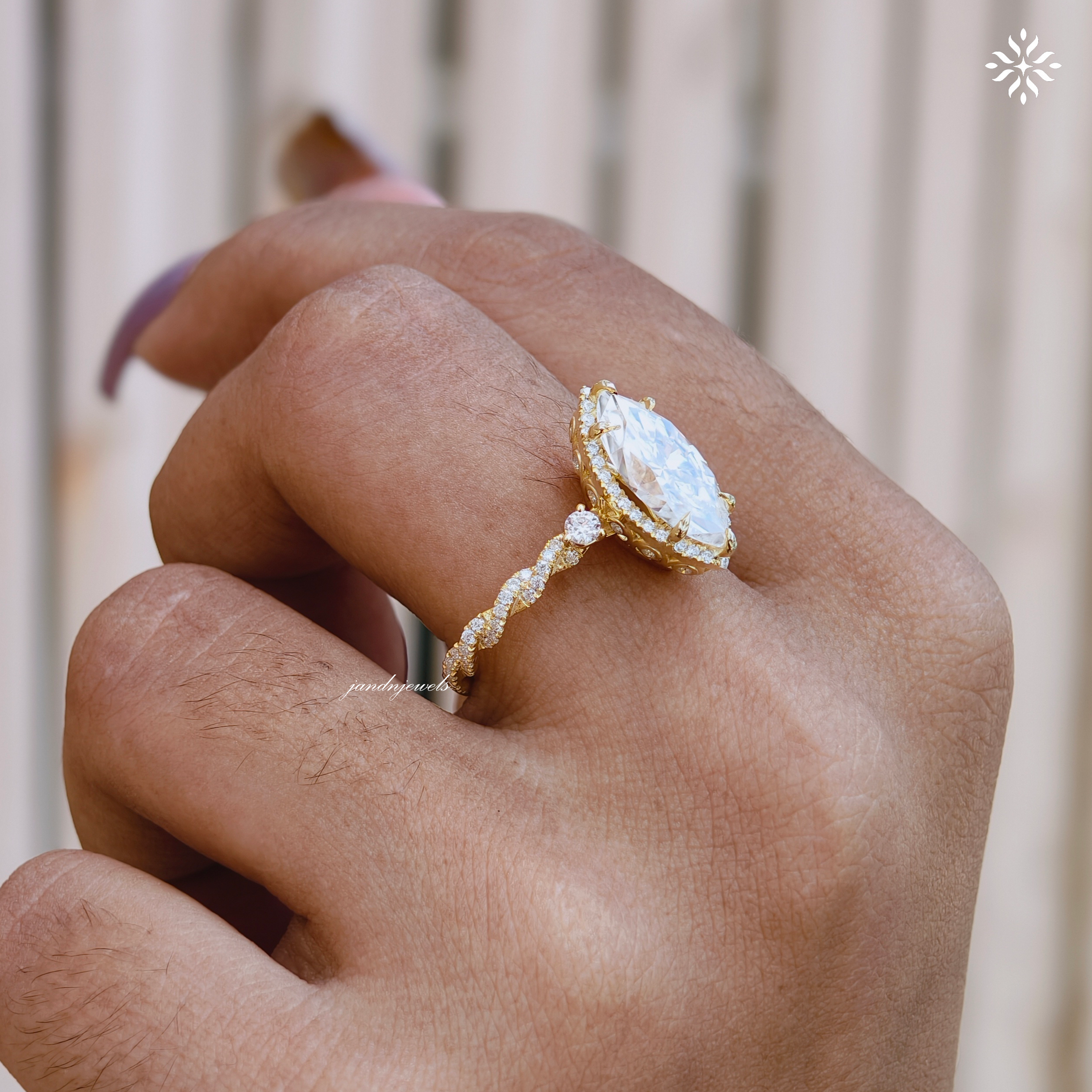 Art Deco Tulip Set Ring Marquise Cut Moissanite Engagement Ring Hidden Halo Moissanite Ring Vintage Twisted Band Bridal Ring