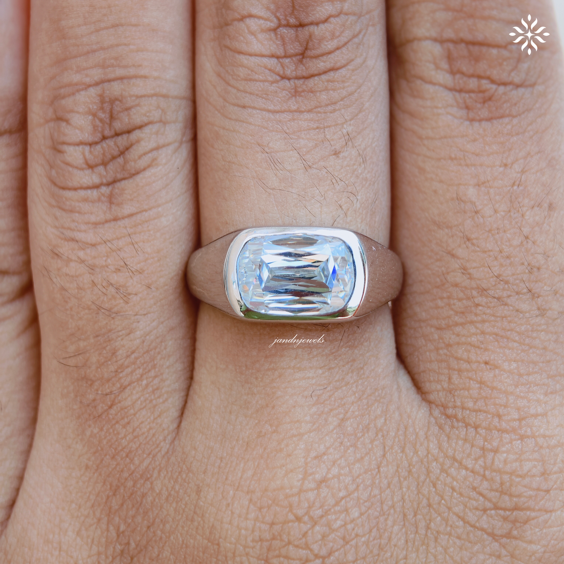 Criss Cushion Cut Moissanite Engagement Ring Bezel Setting Ring East West Solitaire Diamond Ring