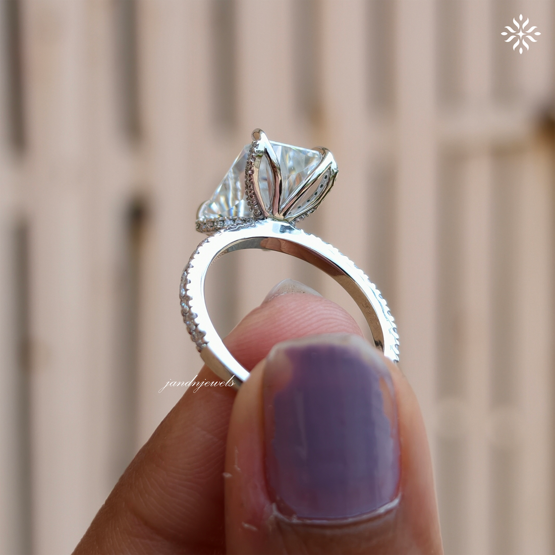 Radiant Cut Moissanite Engagement Ring Hidden Halo Ring 14K Solid Gold Baguette Halo Ring Diamond Ring for Women